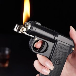 Bật lửa hình súng dùng xăng đá kiêm hộp thuốc (để được 6 điếu thuốc)