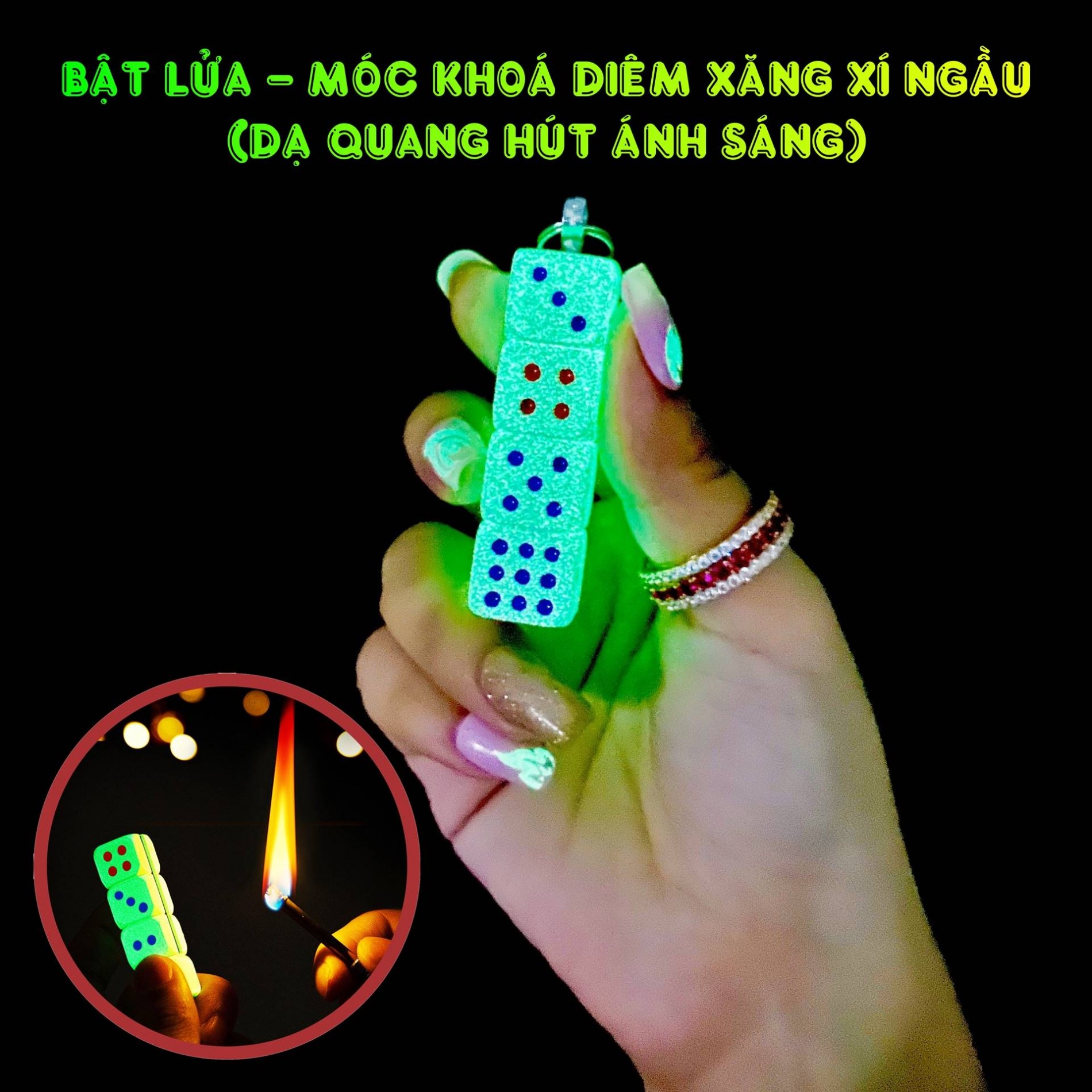 Bộ 3 bật lửa diêm xăng dạ quang xí ngầu, điếu thuốc, que diêm