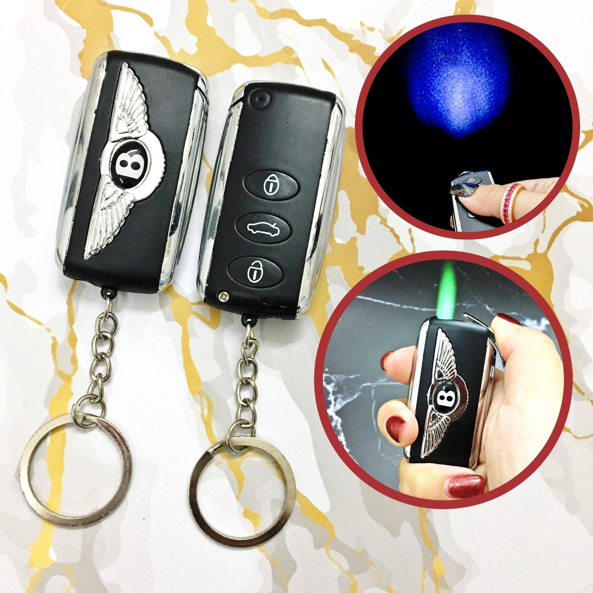 Bật lửa móc khóa ô tô Bently có đèn pin dùng gas lửa khò - Ảnh 2