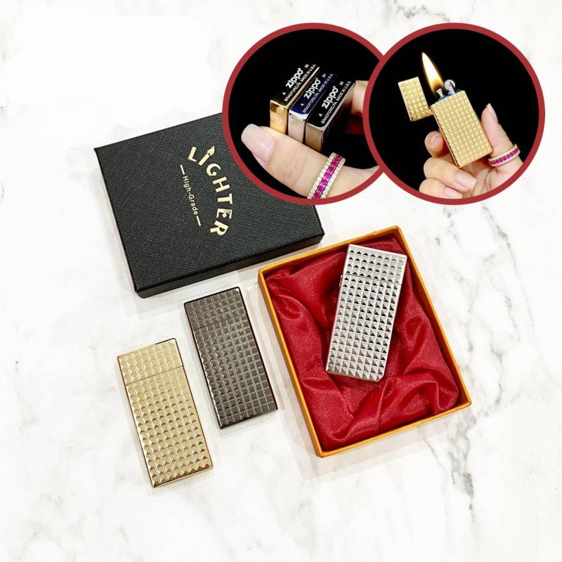 Bật lửa Zippo slim vân kim cương dùng xăng