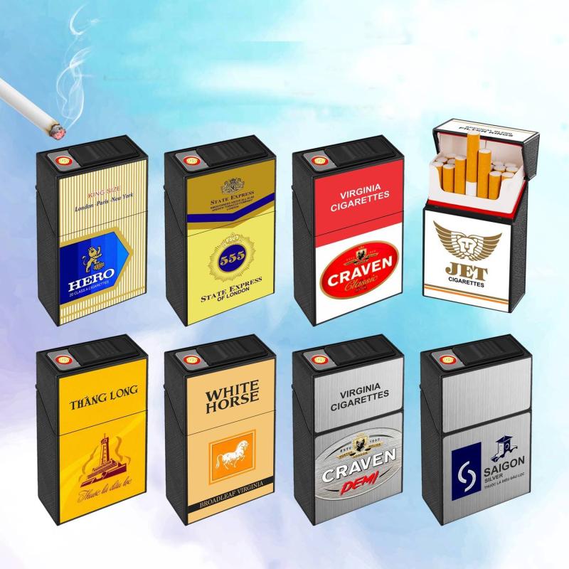 Bật lửa điện kiêm gói thuốc lá in nhãn hiệu 555