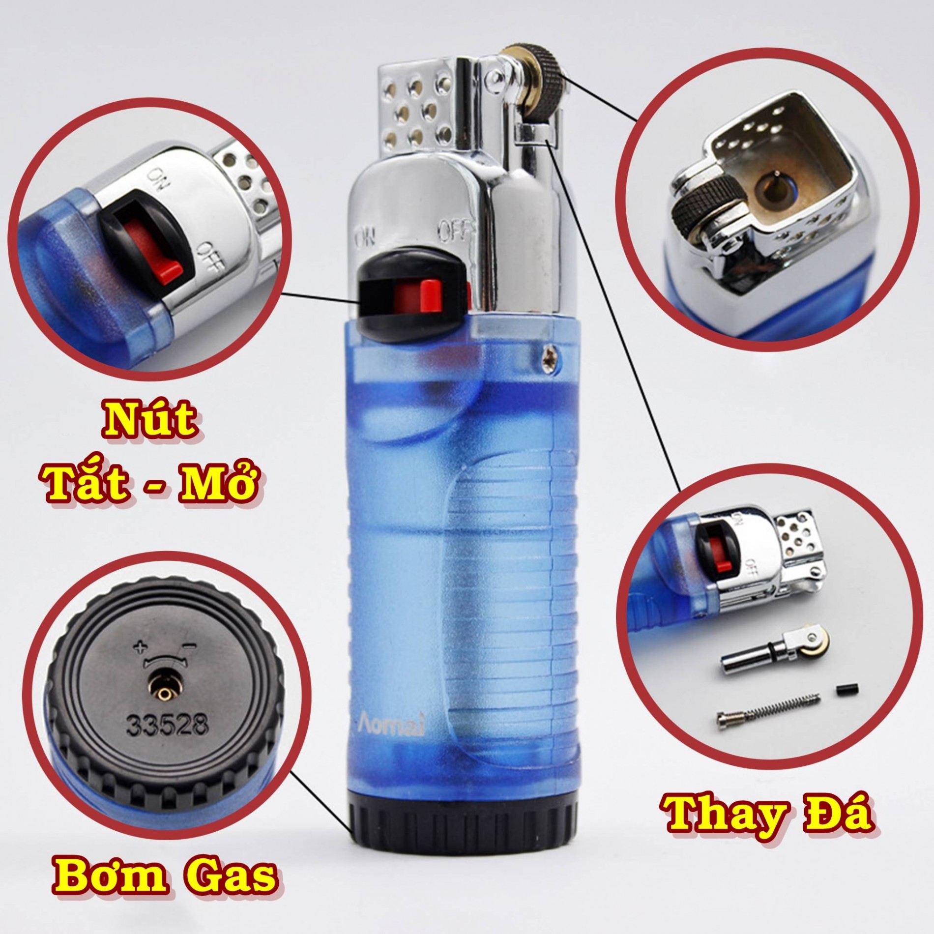 Bật lửa Aomai 7102 ma trơi lửa bay gas lộ thiên AM7102