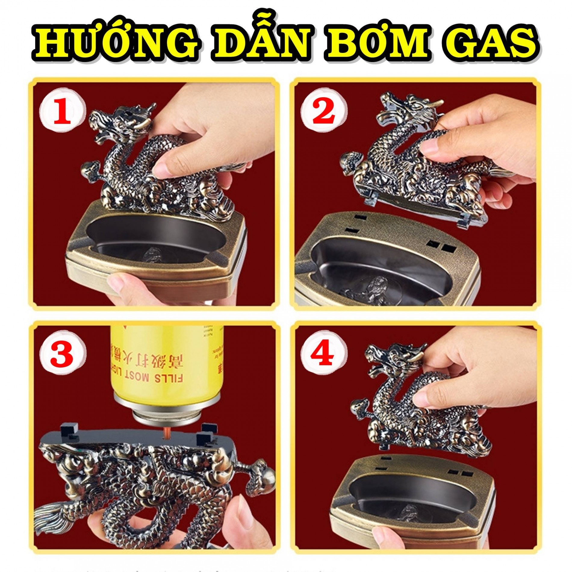 Bật lửa kiêm gạt tàn hình sư tử (bật lửa để bàn) xài gas