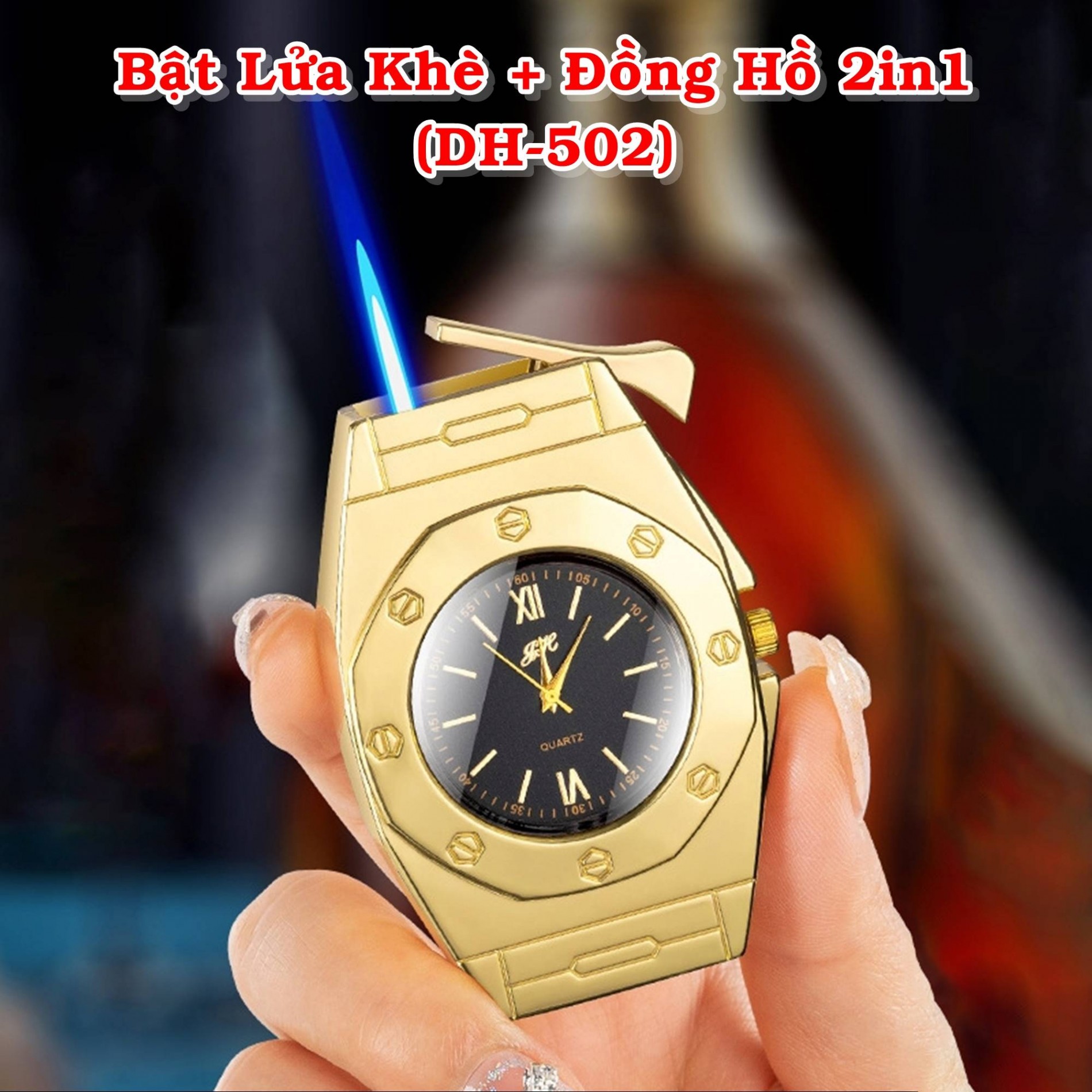 Bật lửa đồng hồ 2 in 1 DH-502 xài gas - có hộp