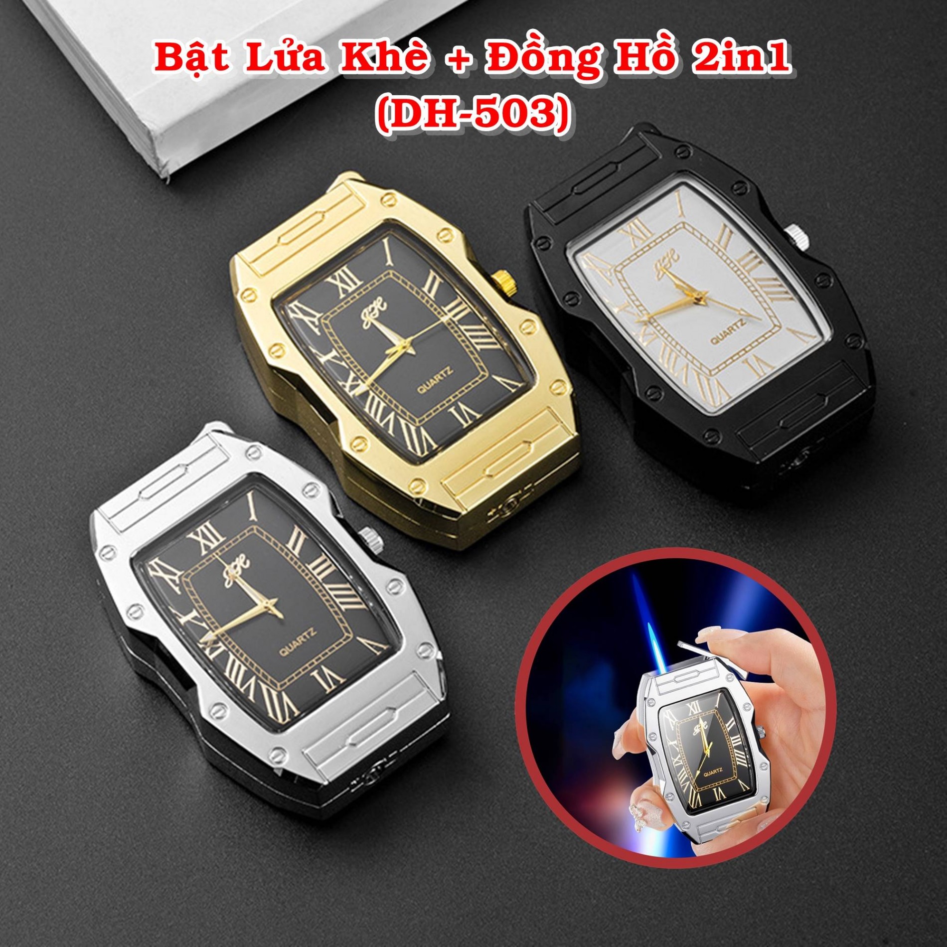 Bật lửa kiêm đồng hồ DH-503 - dùng gas (có hộp)