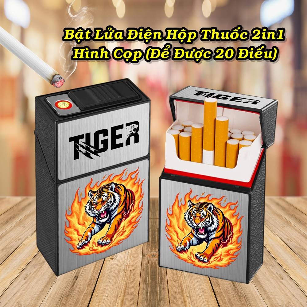 Bật lửa điện kiêm hộp thuốc hình cọp sạc điện