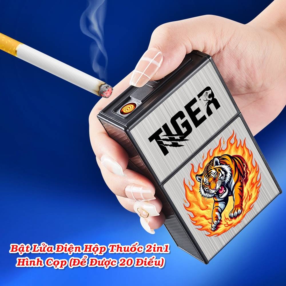 Bật lửa điện kiêm hộp thuốc hình cọp sạc điện