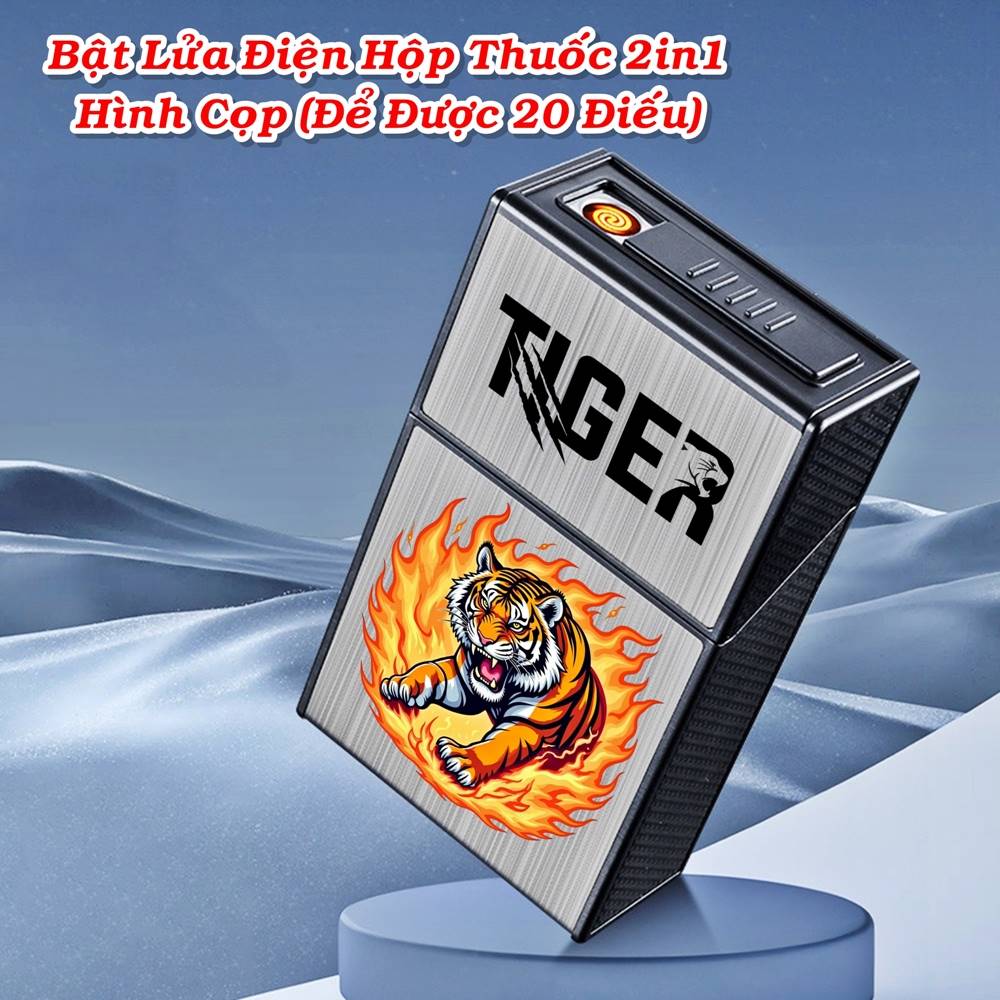 Bật lửa điện kiêm hộp thuốc hình cọp sạc điện