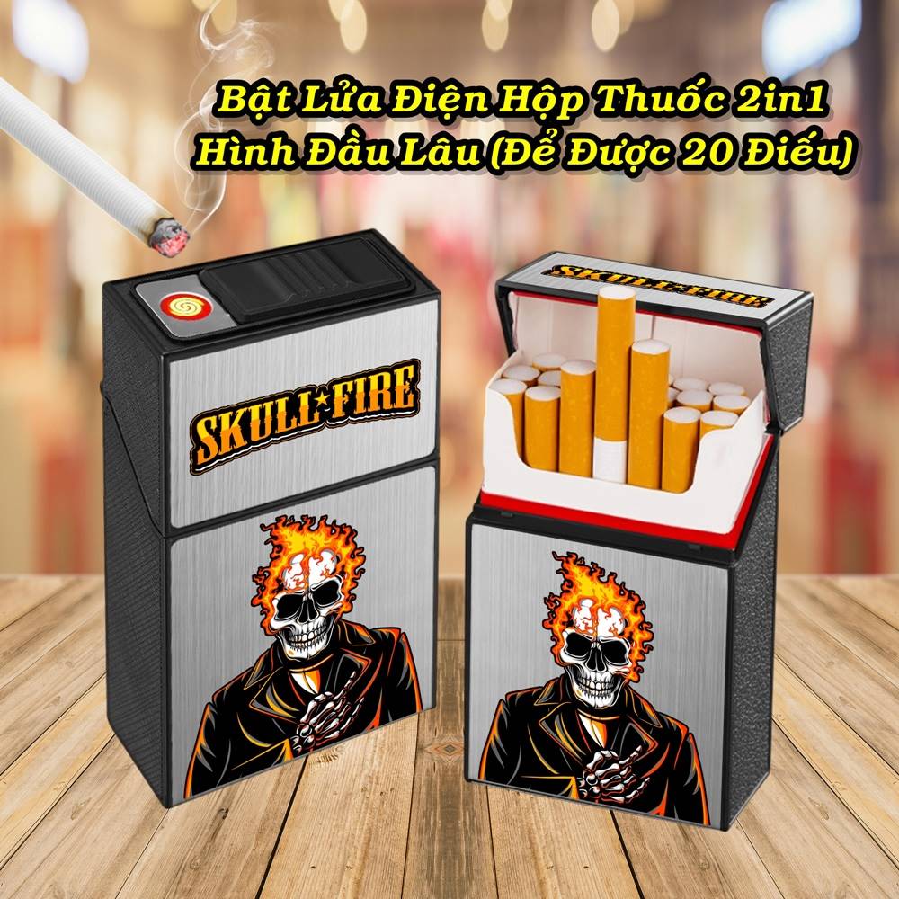 Bật lửa điện kiêm hộp thuốc hình đầu lâu dùng điện