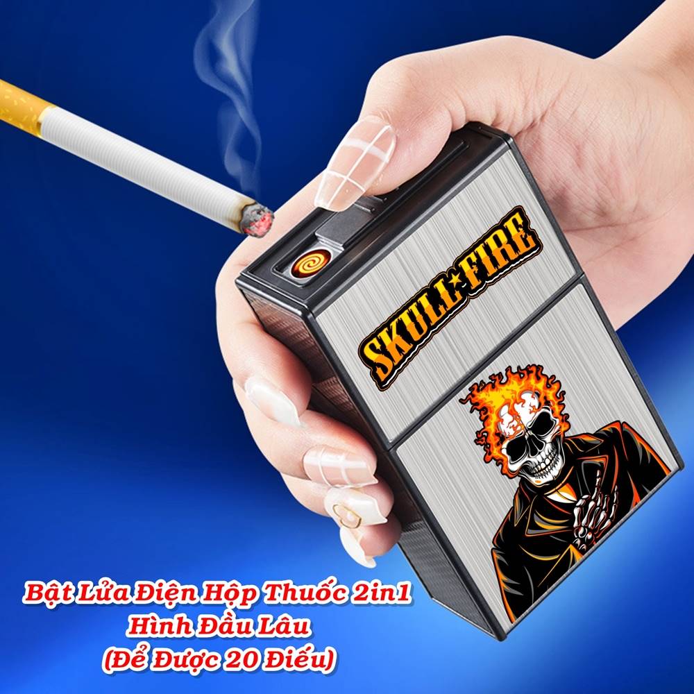 Bật lửa điện kiêm hộp thuốc hình đầu lâu dùng điện