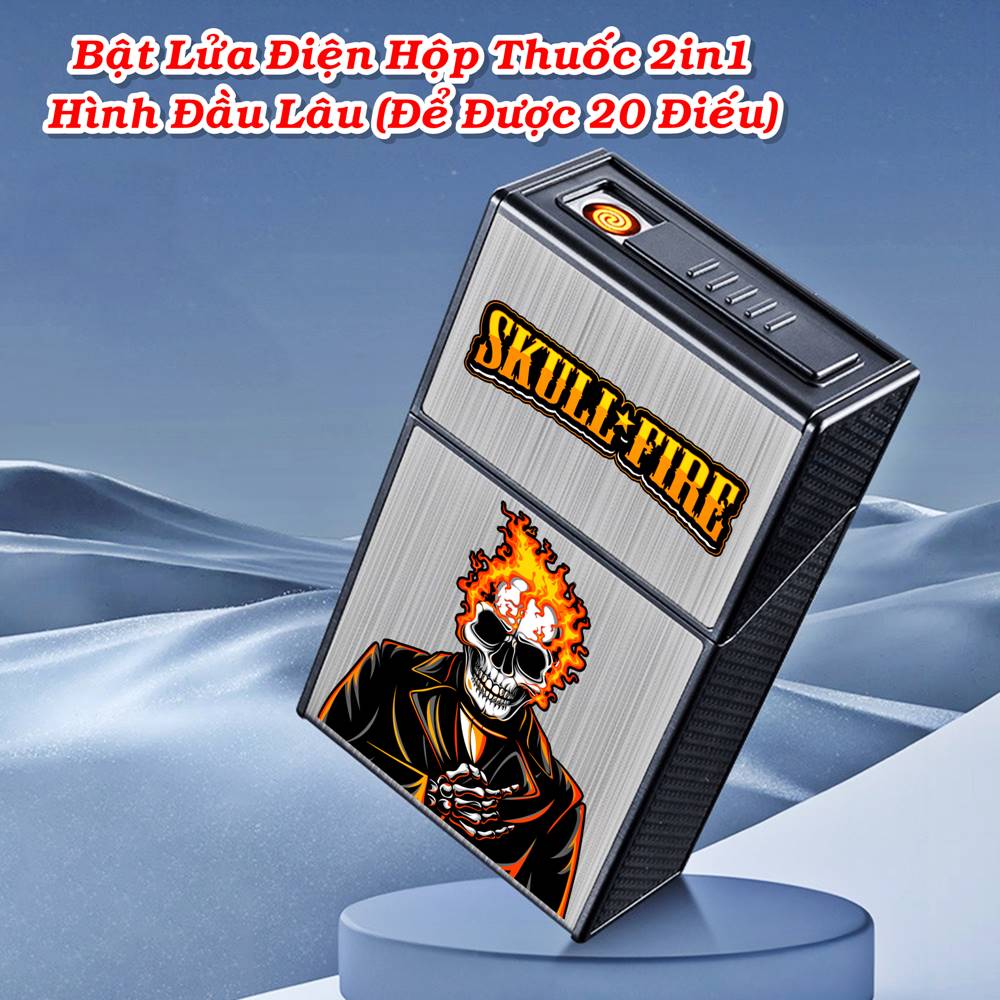 Bật lửa điện kiêm hộp thuốc hình đầu lâu dùng điện