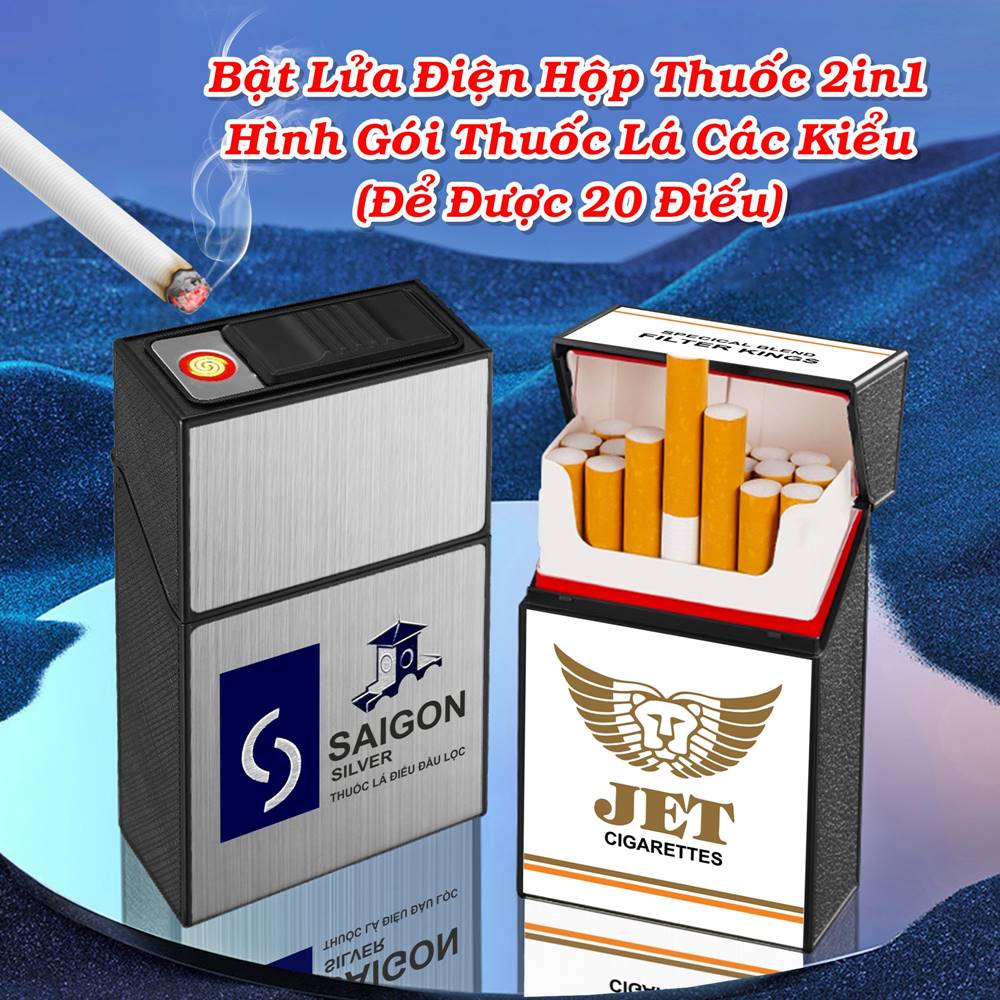 Bật lửa điện hình gói thuốc lá Sài Gòn bạc (để được 20 điếu thuốc)