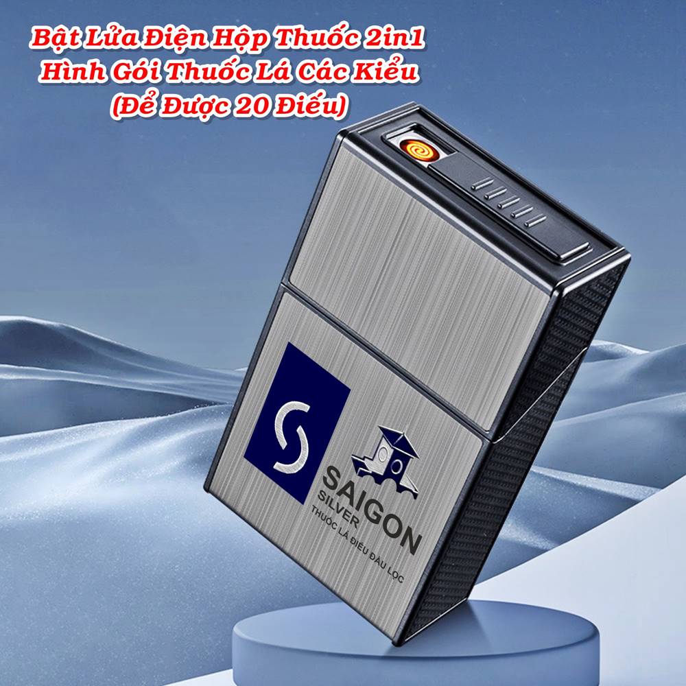 Bật lửa điện hình gói thuốc lá Sài Gòn bạc (để được 20 điếu thuốc)