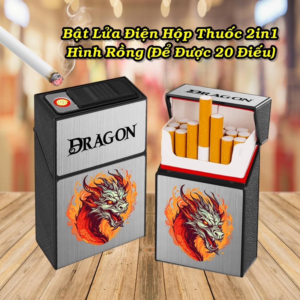 Bật lửa điện hộp thuốc 2 in1 hình rồng sạc điện