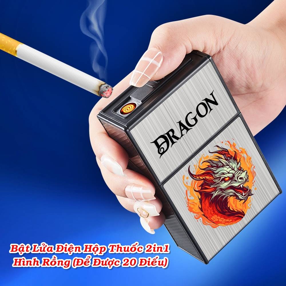 Bật lửa điện hộp thuốc 2 in1 hình rồng sạc điện