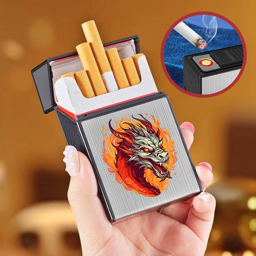 Bật lửa điện hộp thuốc 2 in1 hình rồng sạc điện