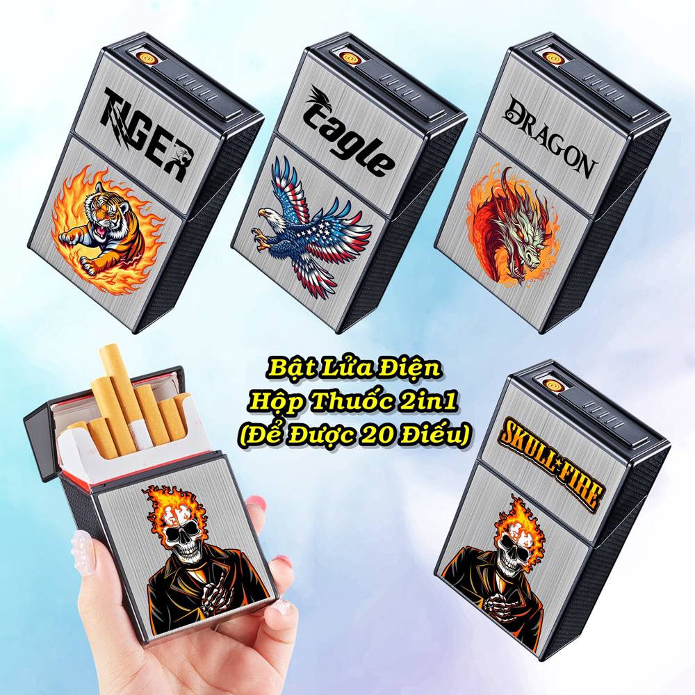 Bật lửa điện hộp thuốc 2 in1 hình rồng sạc điện