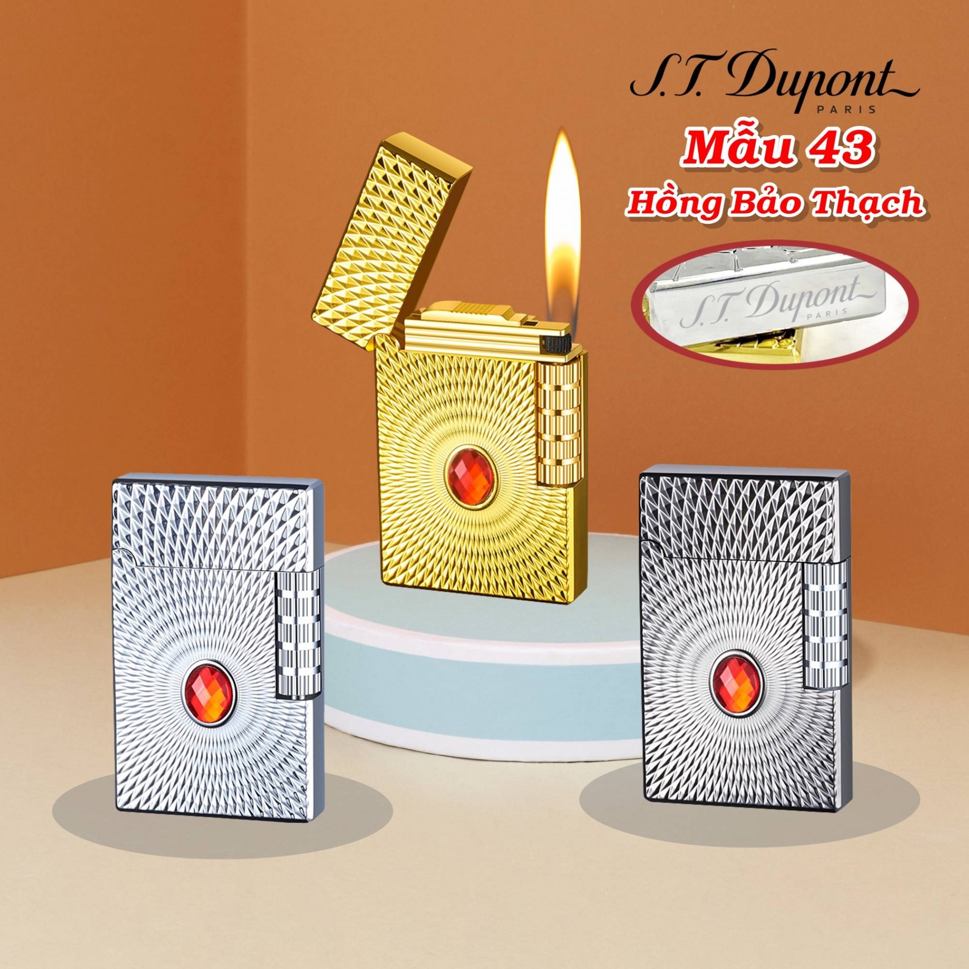 Bật lửa cẩn hồng ngọc bảo thạch