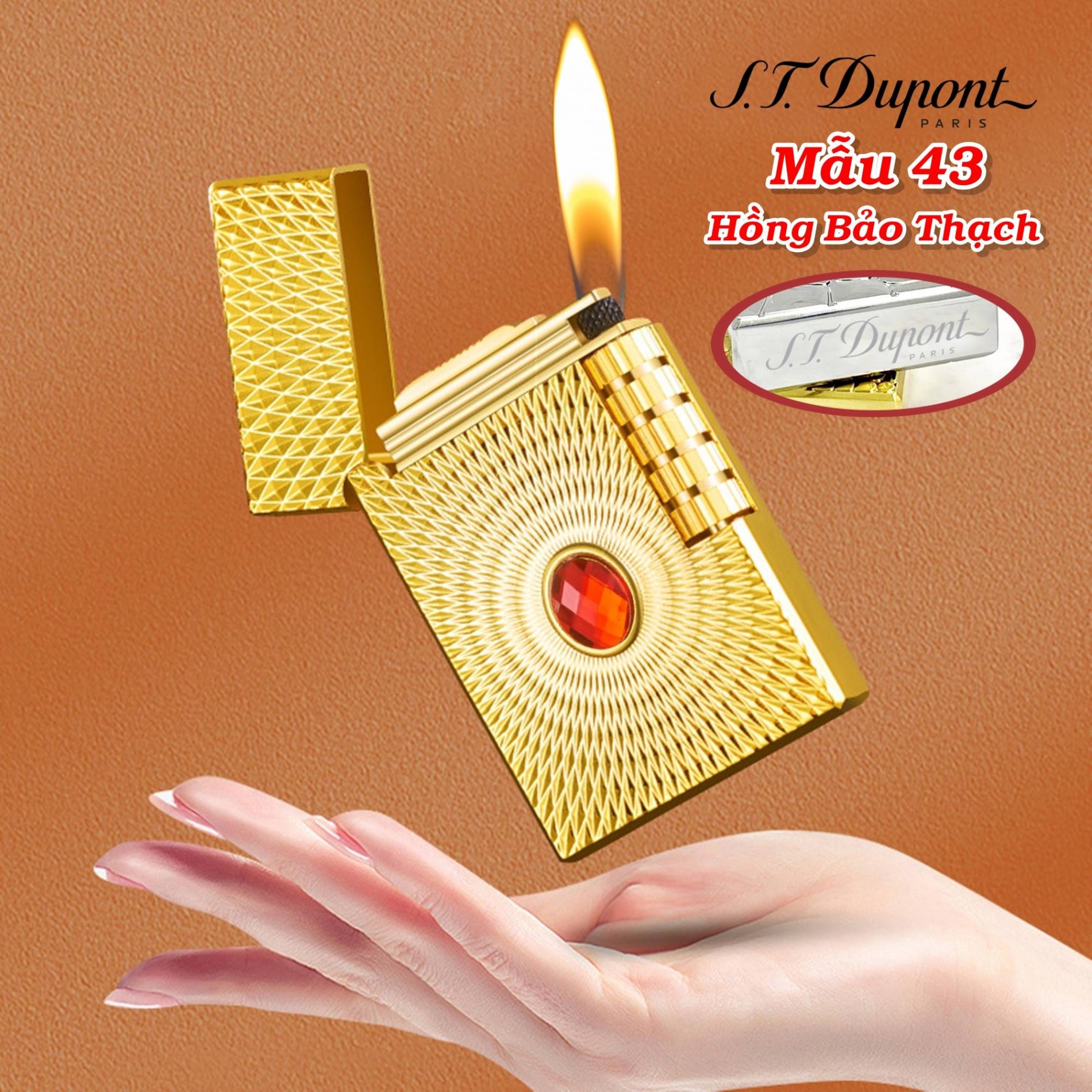 Bật lửa cẩn hồng ngọc bảo thạch