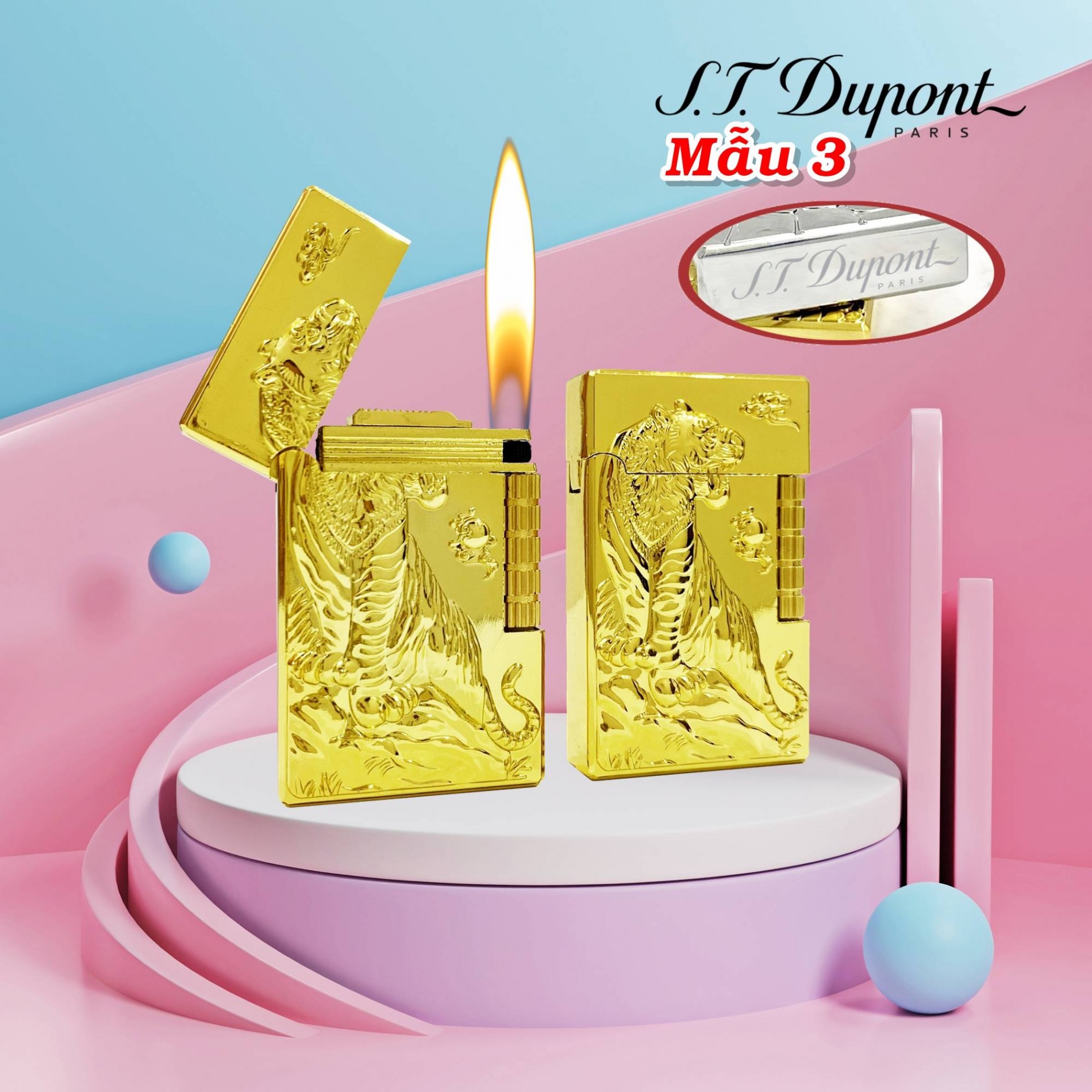 Bật lửa Dupont khắc nổi hình Cọp dùng gas