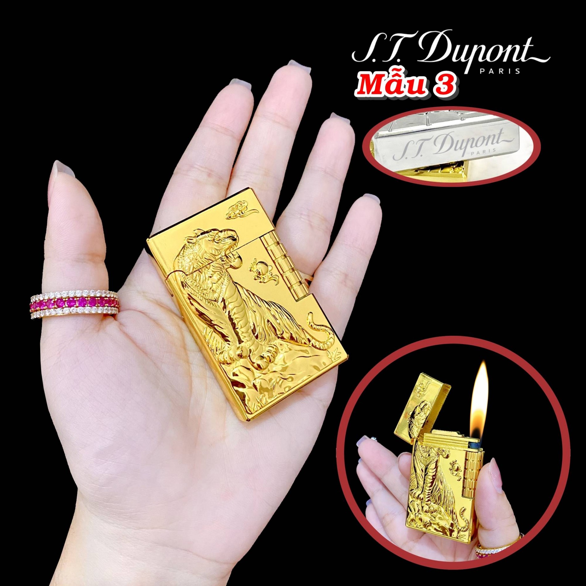 Bật lửa Dupont khắc nổi hình Cọp dùng gas