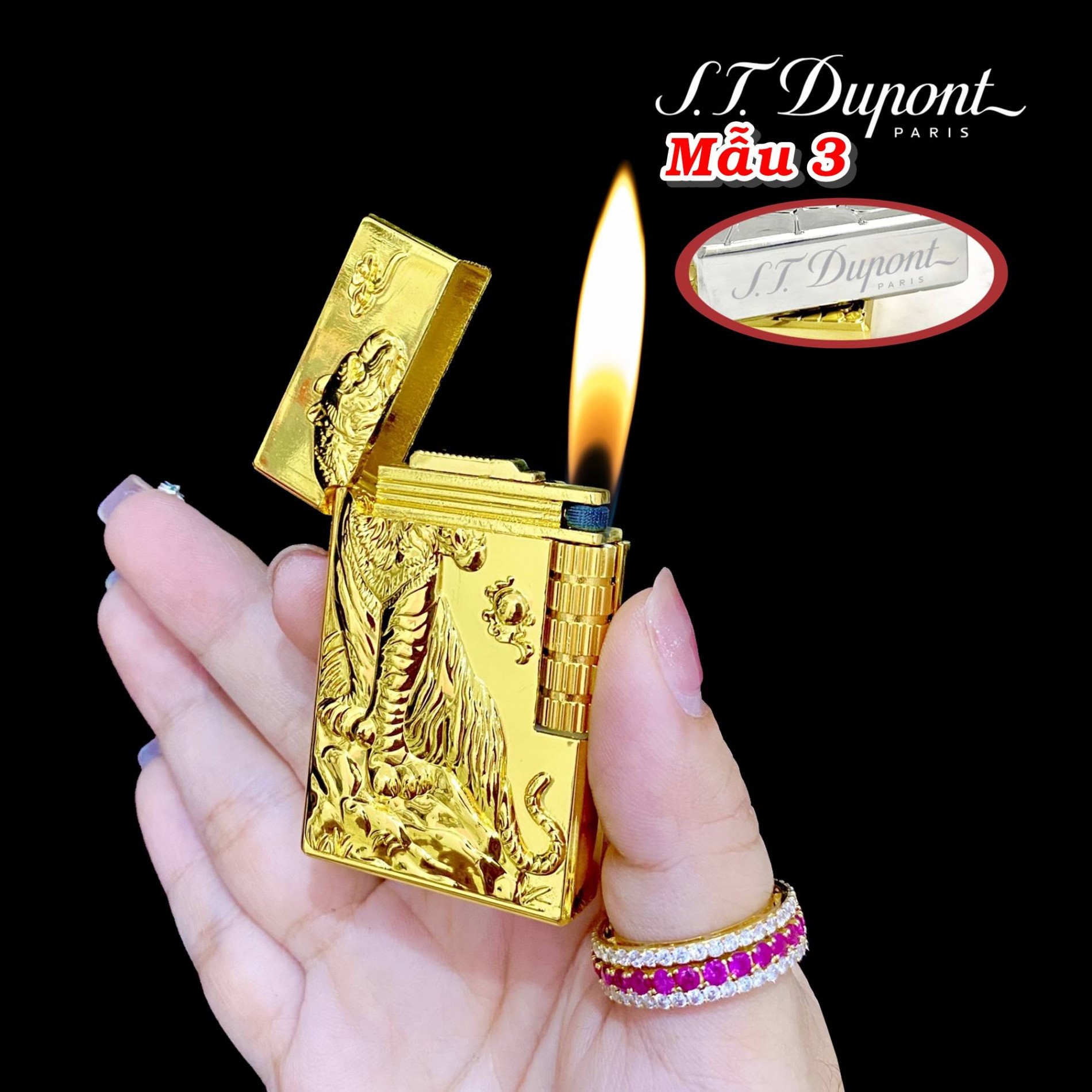 Bật lửa Dupont khắc nổi hình Cọp dùng gas