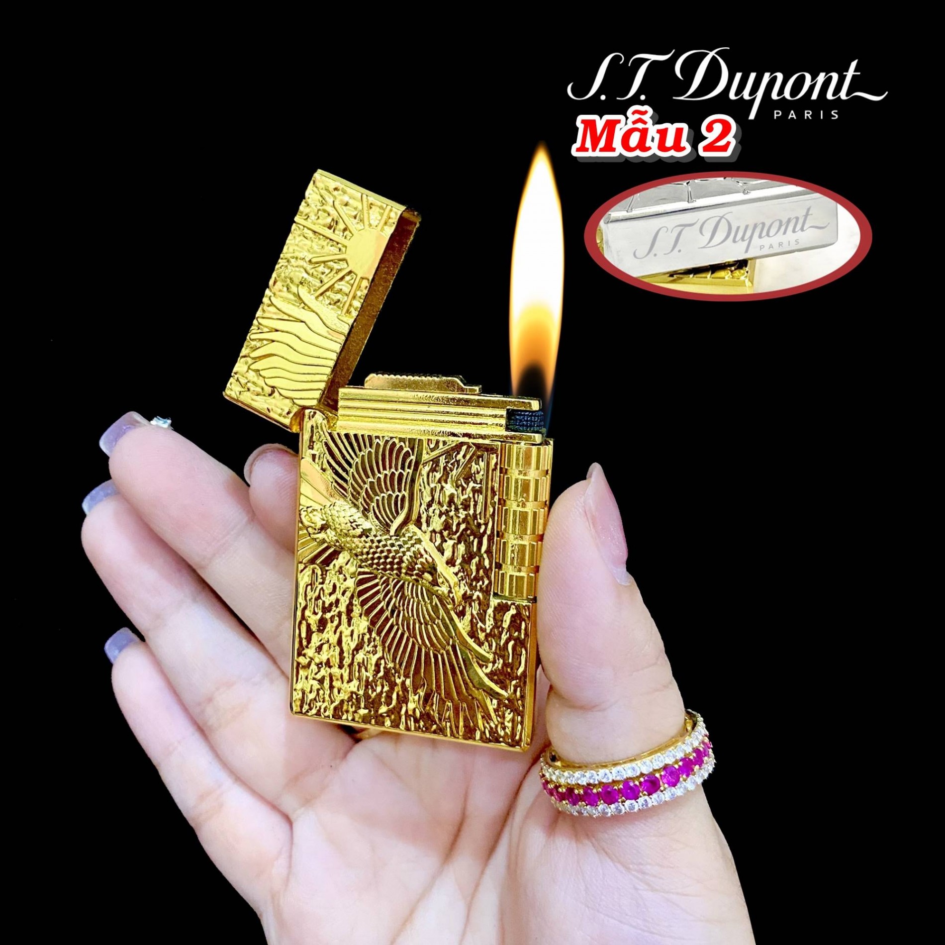 Bật lửa Dupont hình đại bàng tung cánh dùng gas