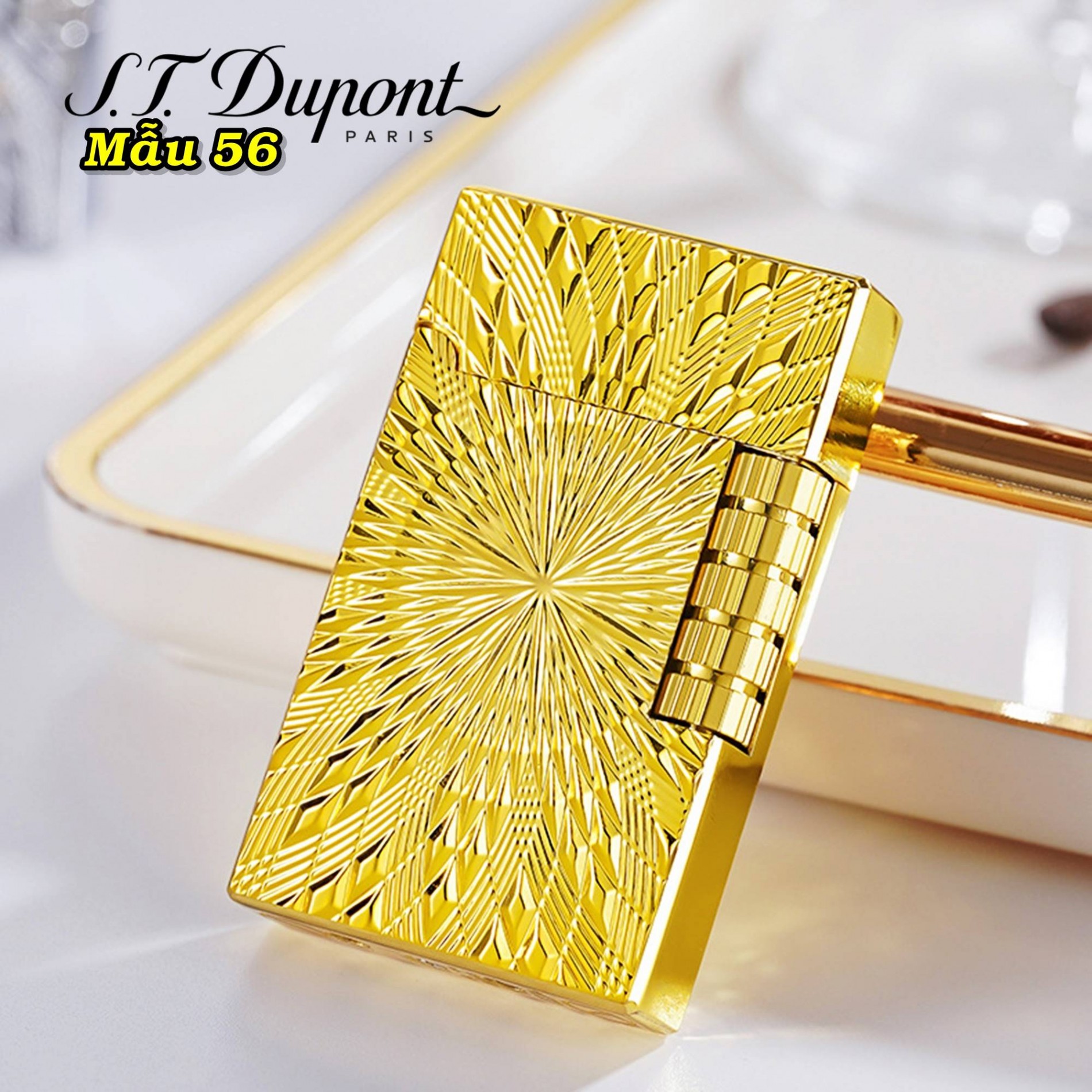 Bật lửa Dupont vân nổi hoa hướng dương M56 xài gas