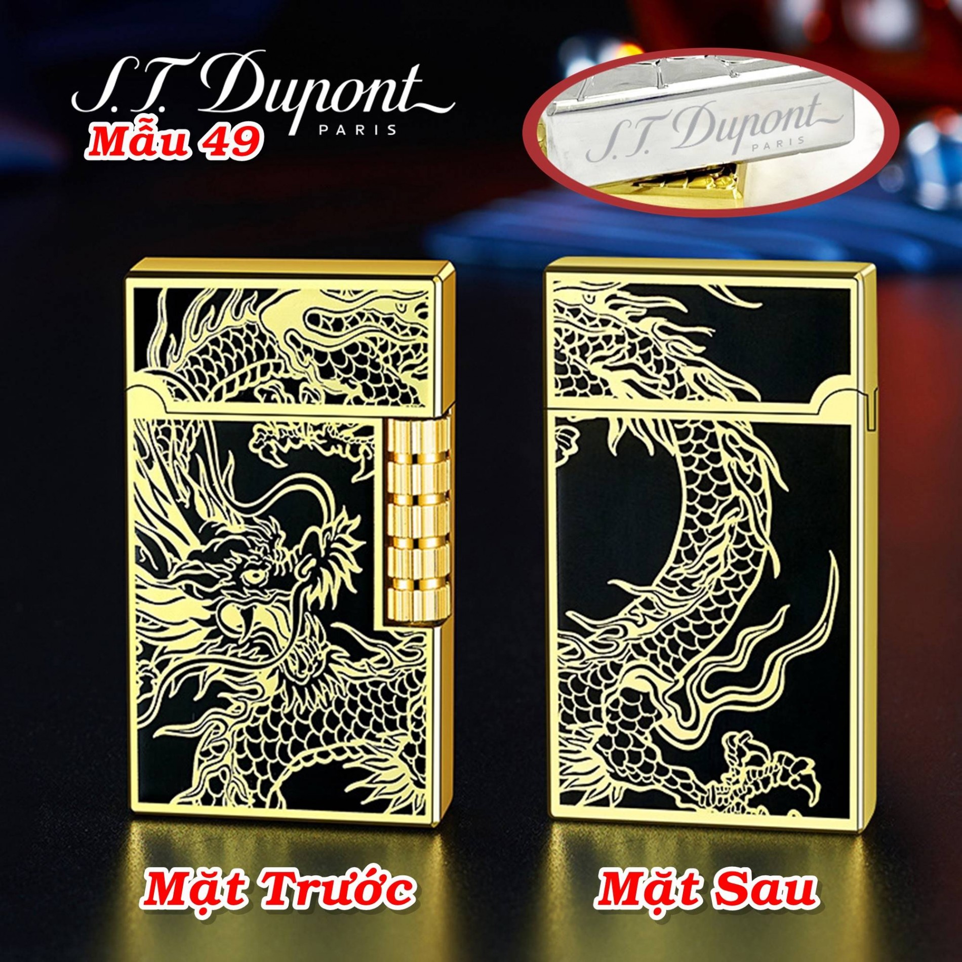 Bật lửa Dupont khắc hình rồng in chìm xài gas