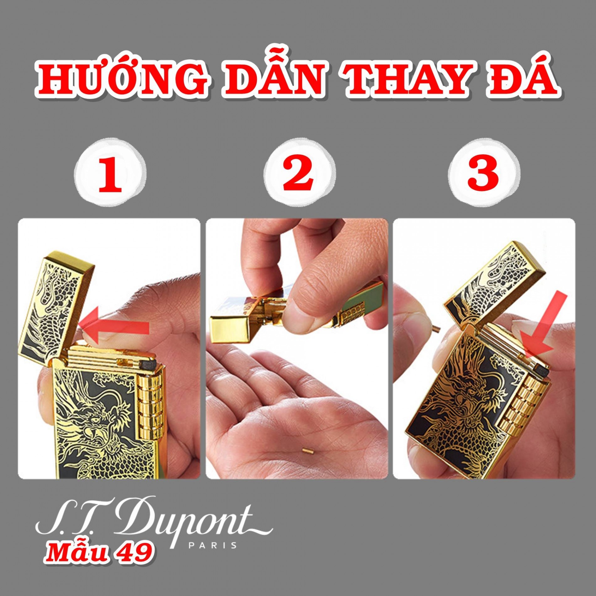 Bật lửa Dupont khắc hình rồng in chìm xài gas
