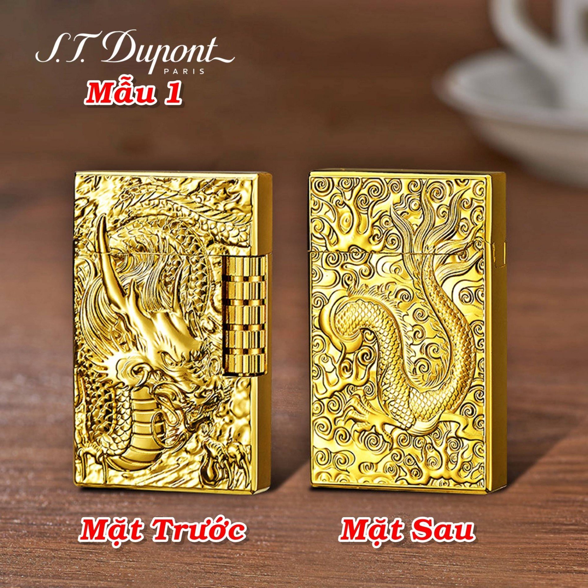 Bật lửa Dupont dập nổi hình rồng 2 mặt dùng gas