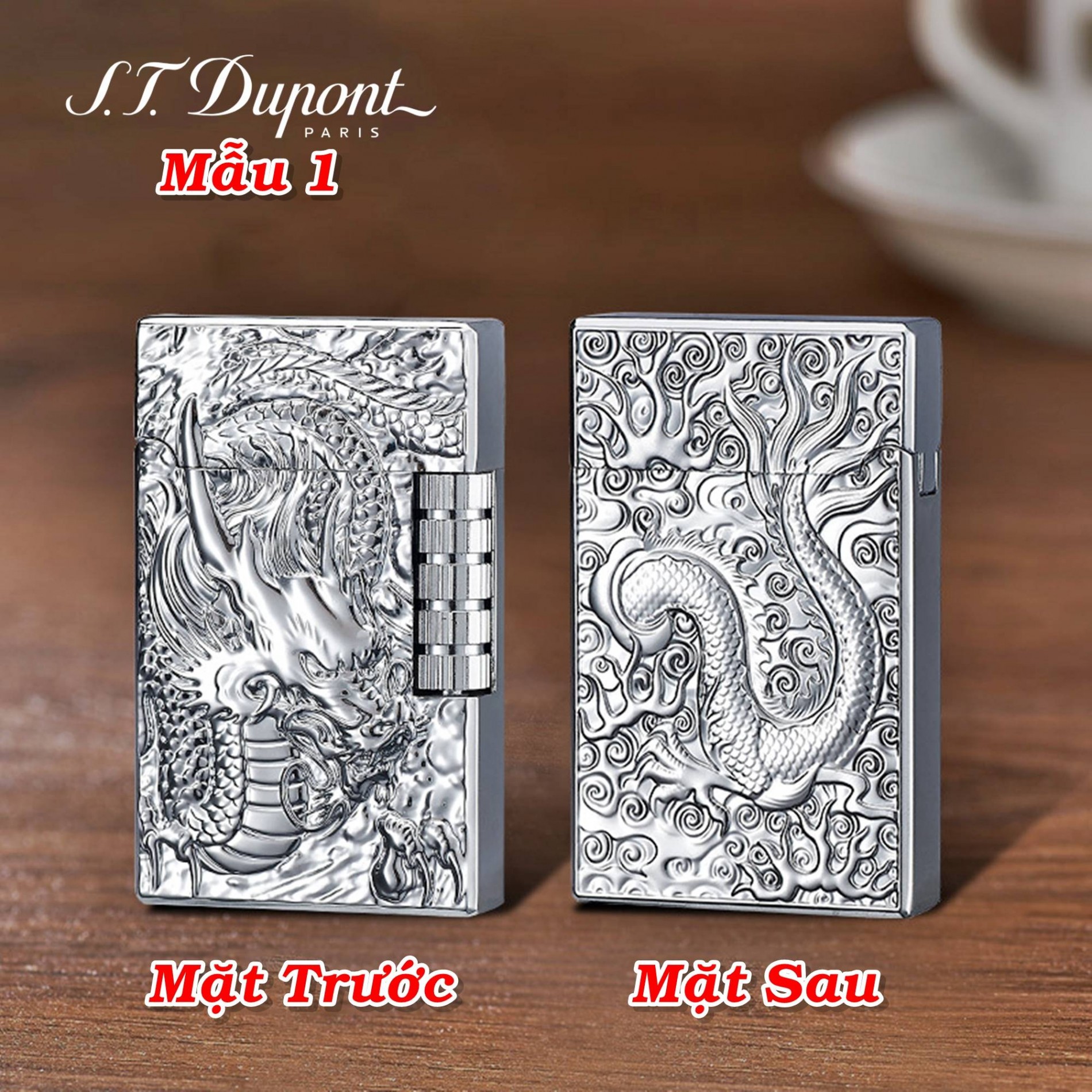 Bật lửa Dupont dập nổi hình rồng 2 mặt dùng gas