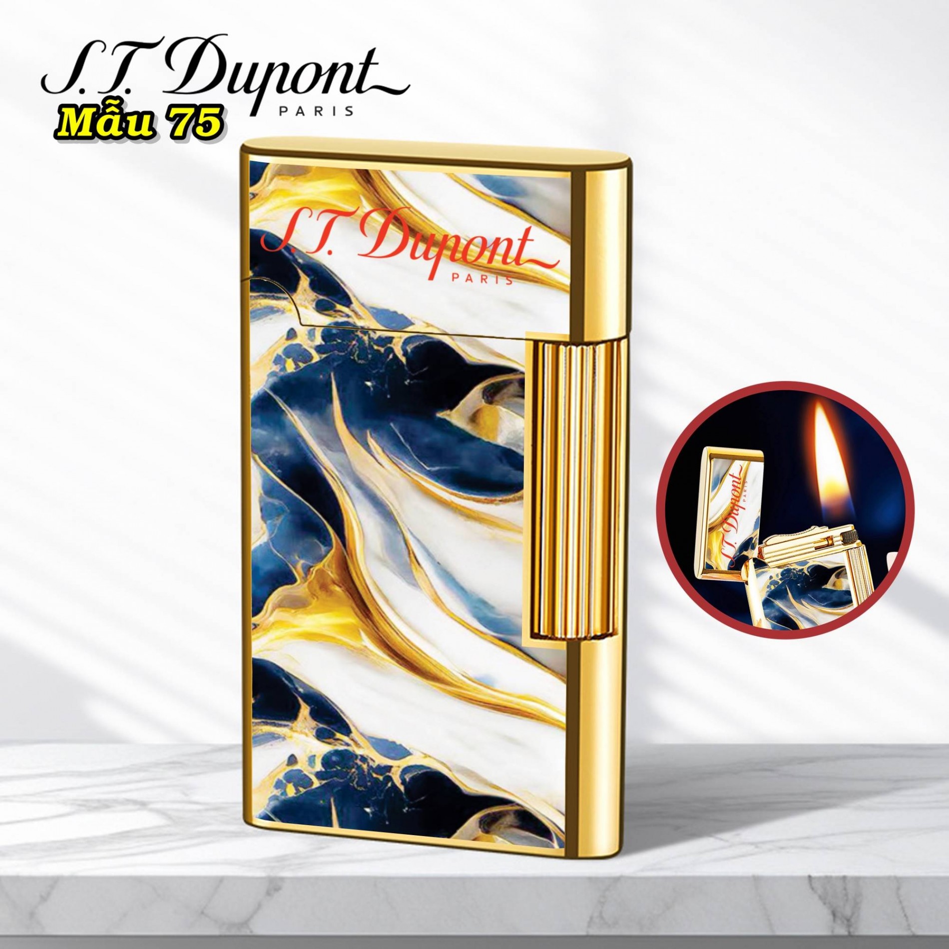 Bật lửa Dupont vân đá M-75 dùng xăng
