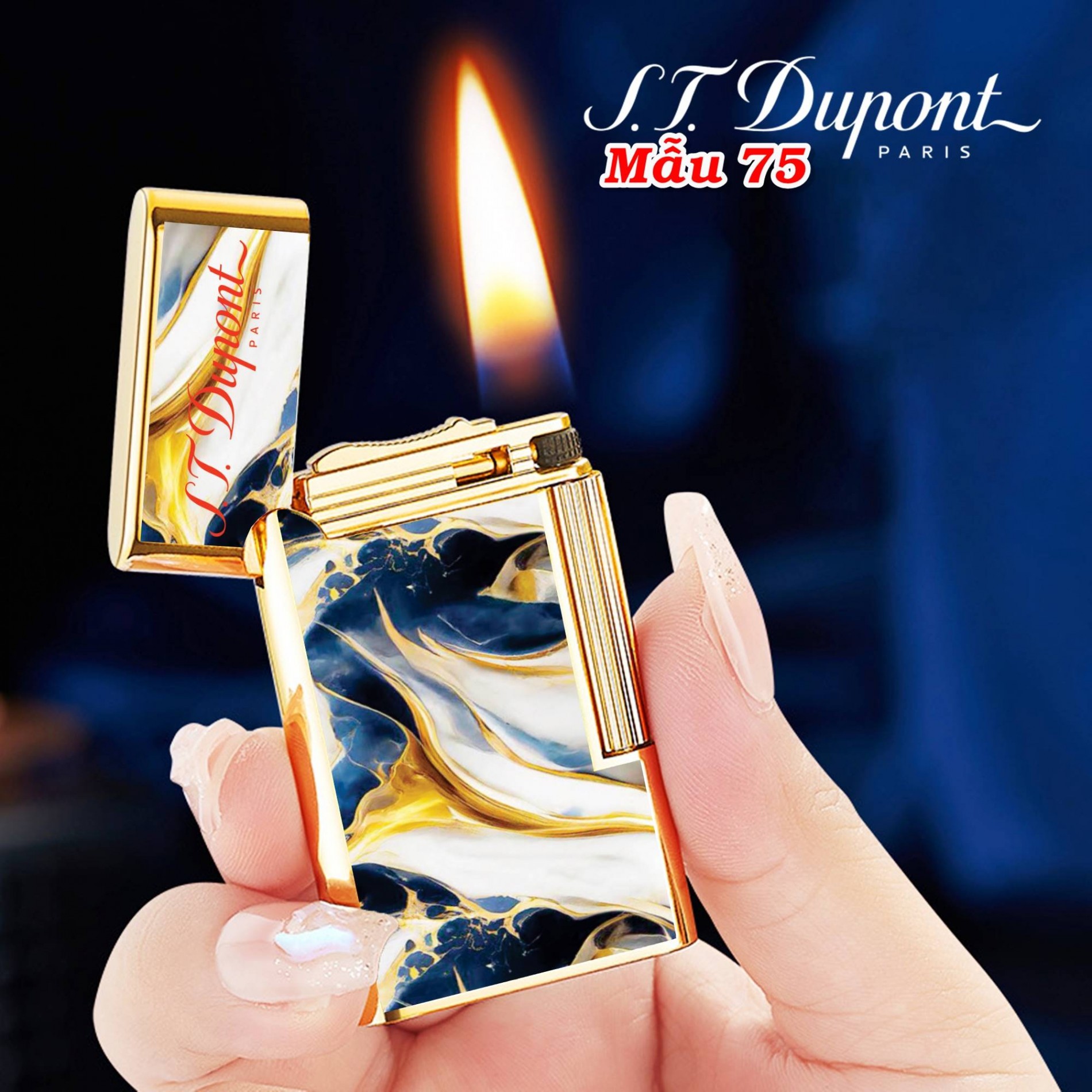 Bật lửa Dupont vân đá M-75 dùng xăng