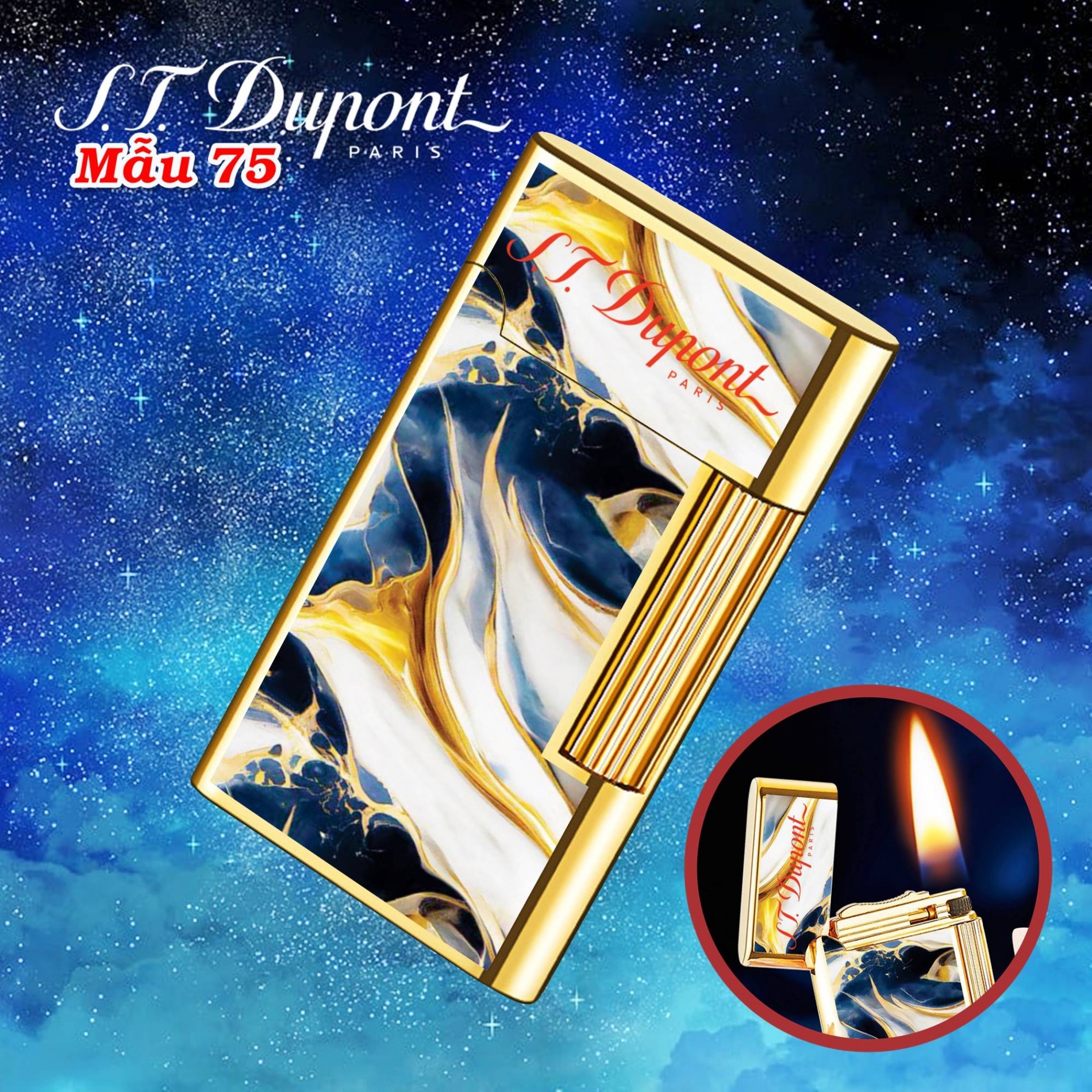 Bật lửa Dupont vân đá M-75 dùng xăng