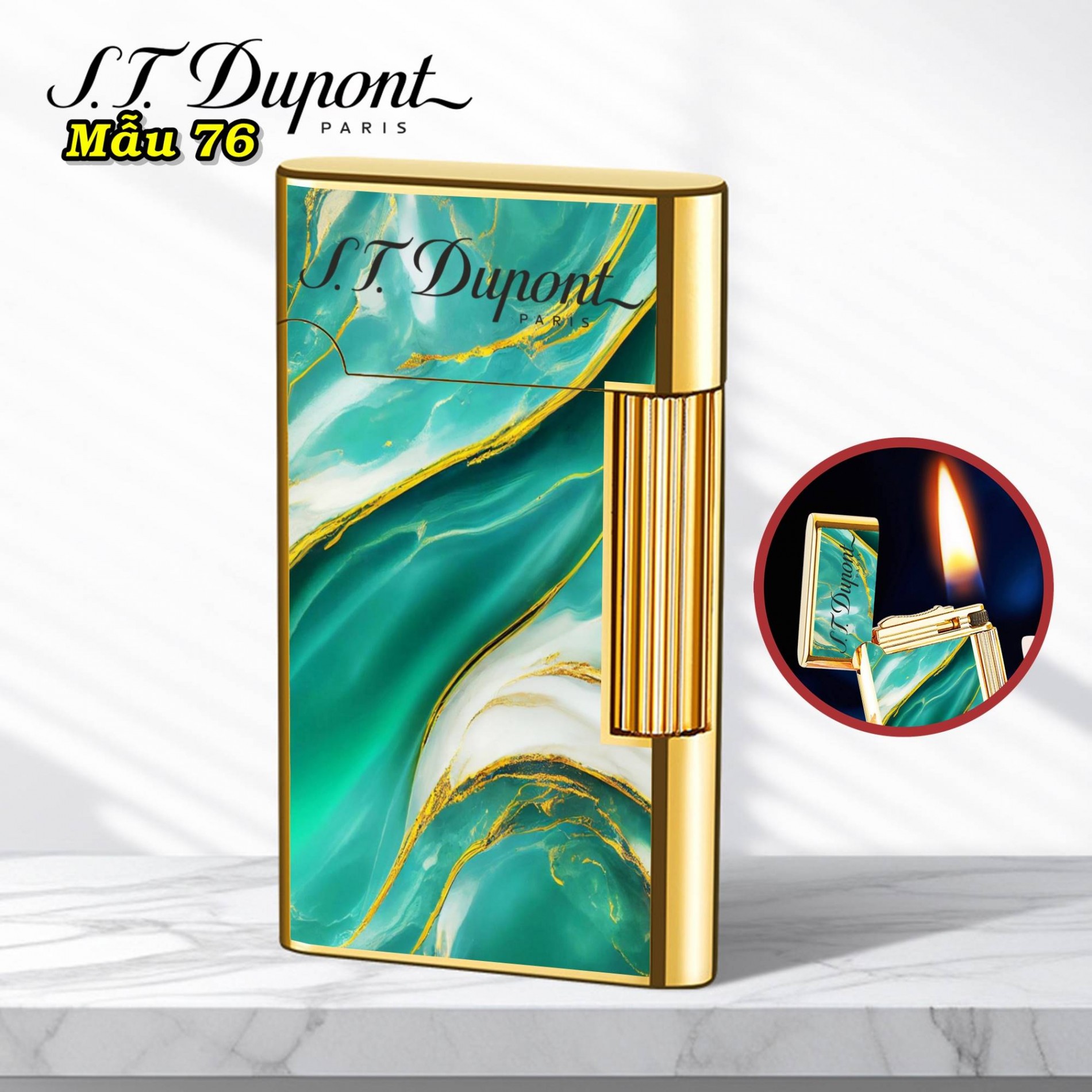 Bật lửa vân đá Dupont M-76 dùng xăng đá nhạy lửa