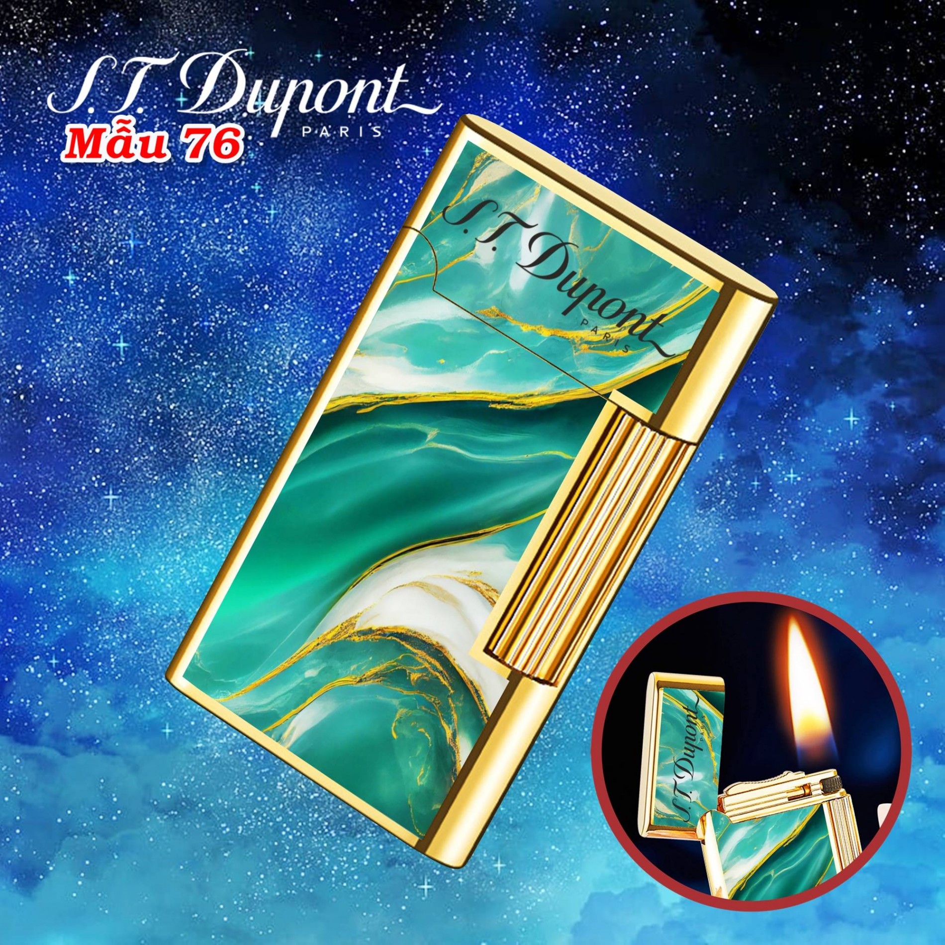 Bật lửa vân đá Dupont M-76 dùng xăng đá nhạy lửa