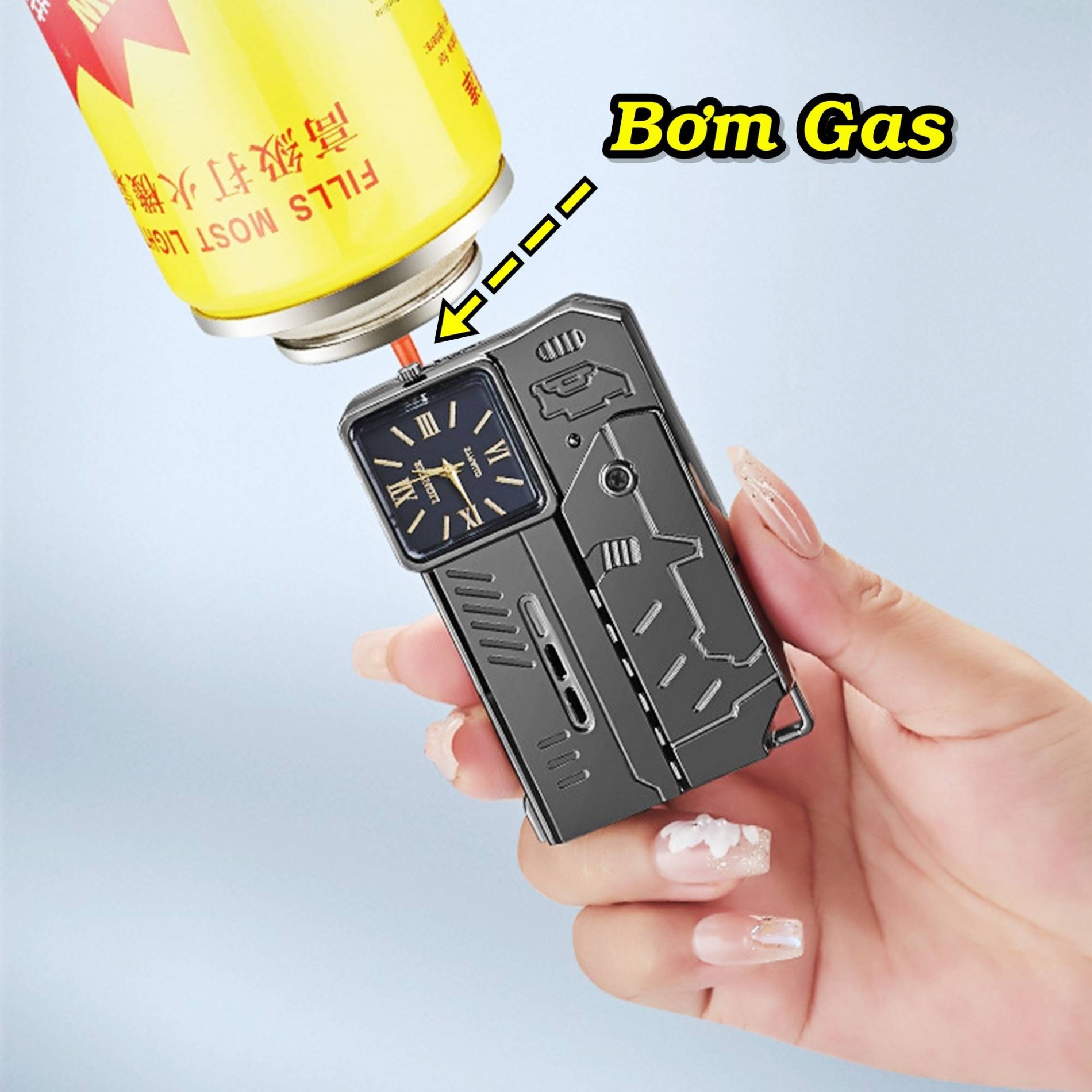 Bật lửa hình súng kiêm đồng hồ để bàn dùng gas