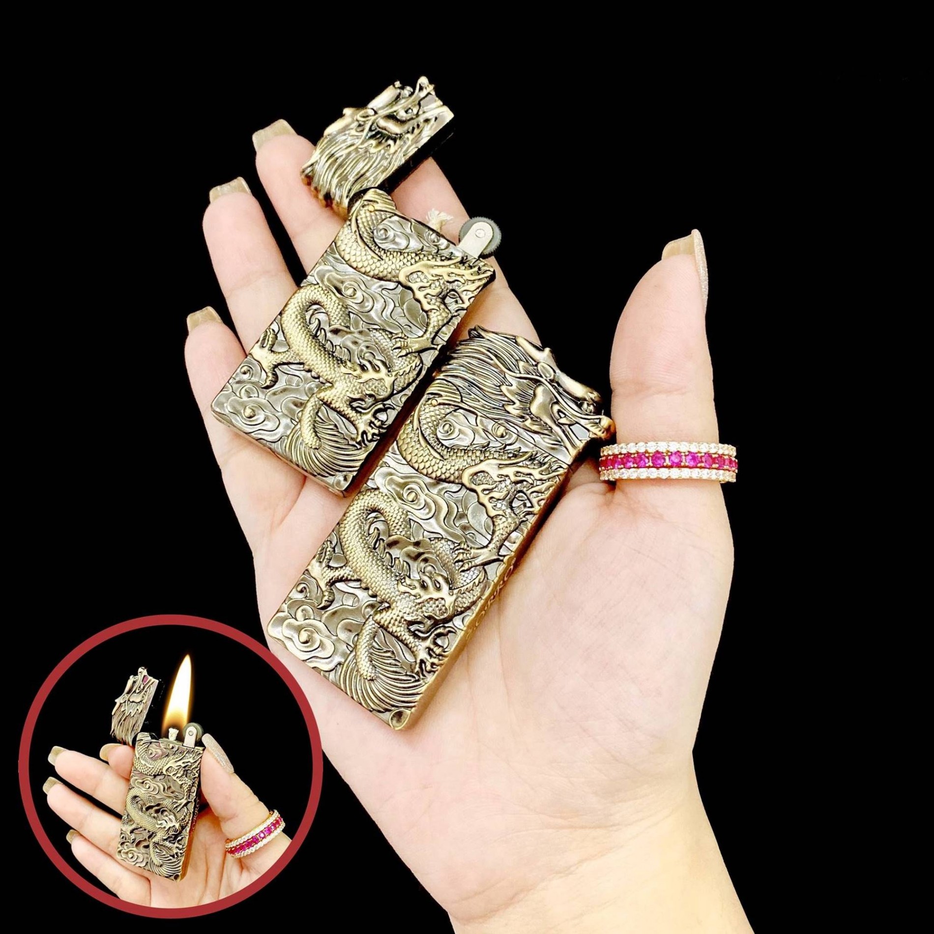 Bật lửa xăng đá Zorro Z860 hình đầu rồng có hộp - xài xăng