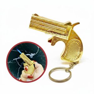 Bật lửa hình súng hoa văn vàng size: 7.5 cm có móc khóa