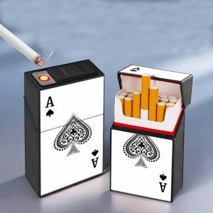 Bật lửa  kiêm hộp thuốc hình lá bài trắng sạc điện