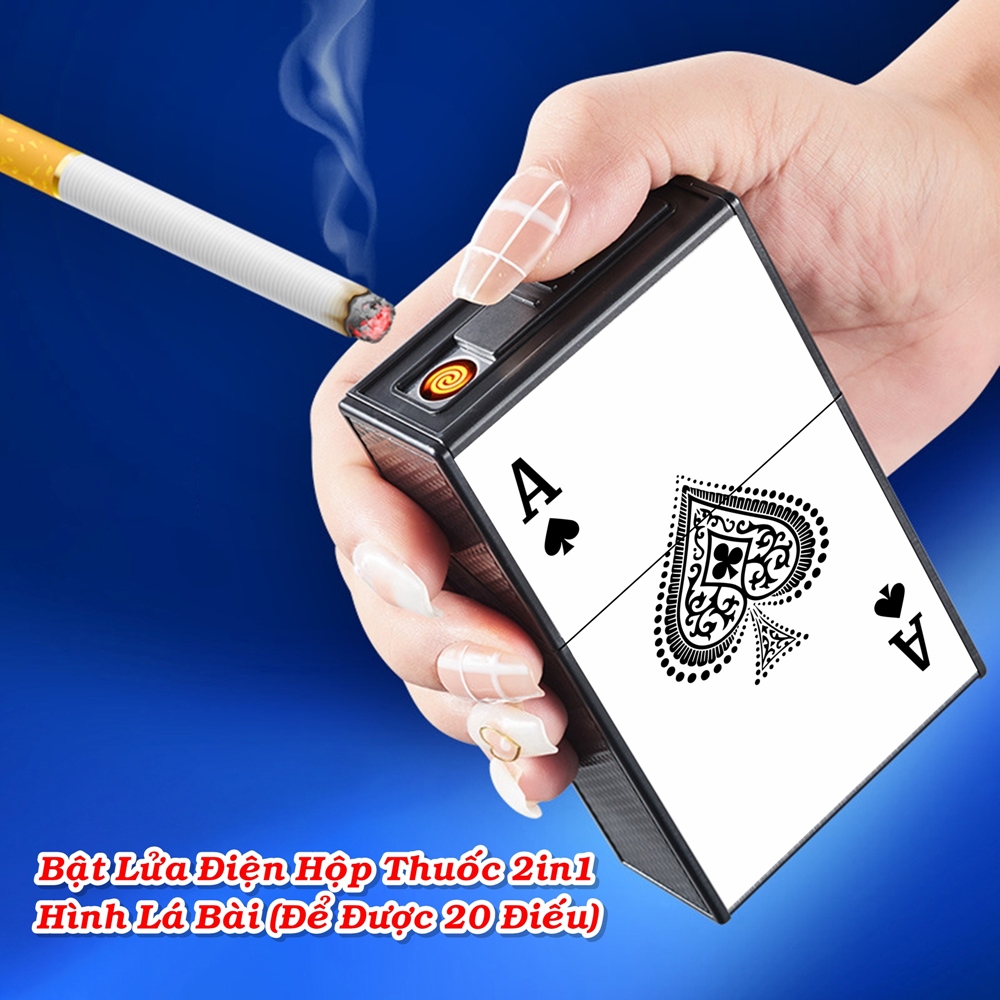 Bật lửa kiêm hộp thuốc hình lá bài trắng sạc điện