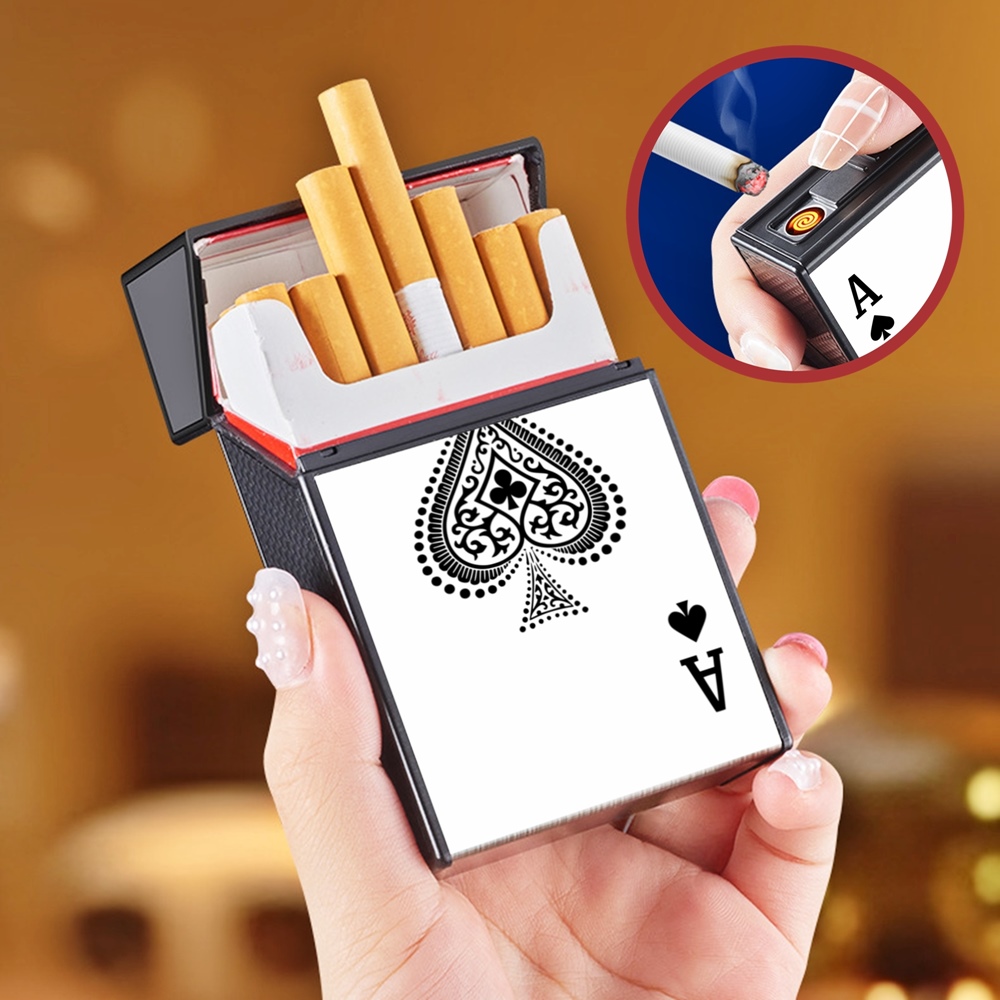 Bật lửa kiêm hộp thuốc hình lá bài trắng sạc điện