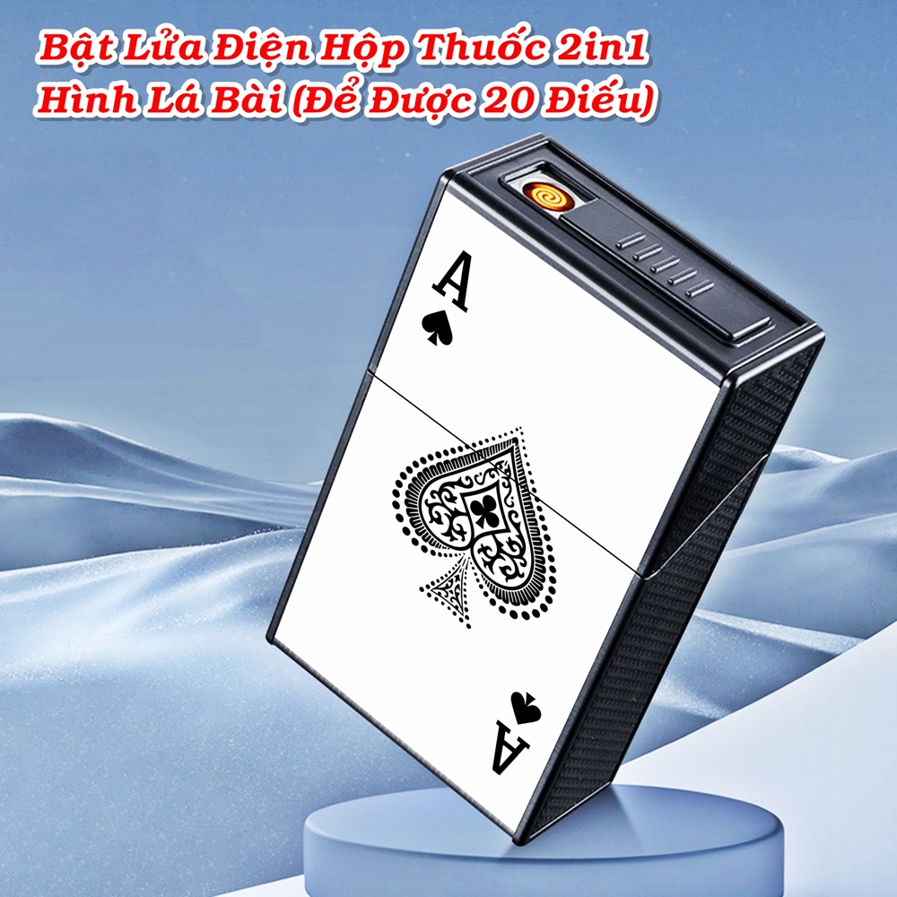 Bật lửa kiêm hộp thuốc hình lá bài trắng sạc điện