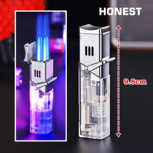 Bật lửa khò 4 tia gas lộ thiên Honest 520 có đèn led xài gas