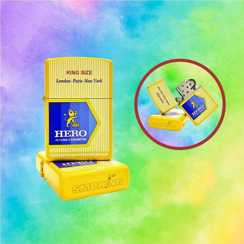 Bật lửa Zippo sơn tĩnh điện 2 mặt hình gói hero xài xăng