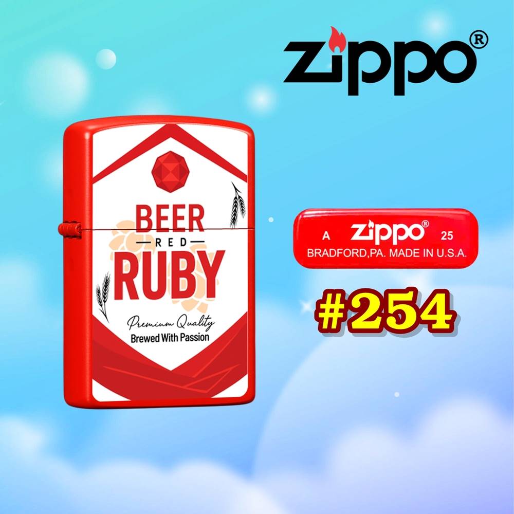 Bật lửa Zippo sơn tĩnh điện logo bia Ruby - hộp thiếc kèm xăng