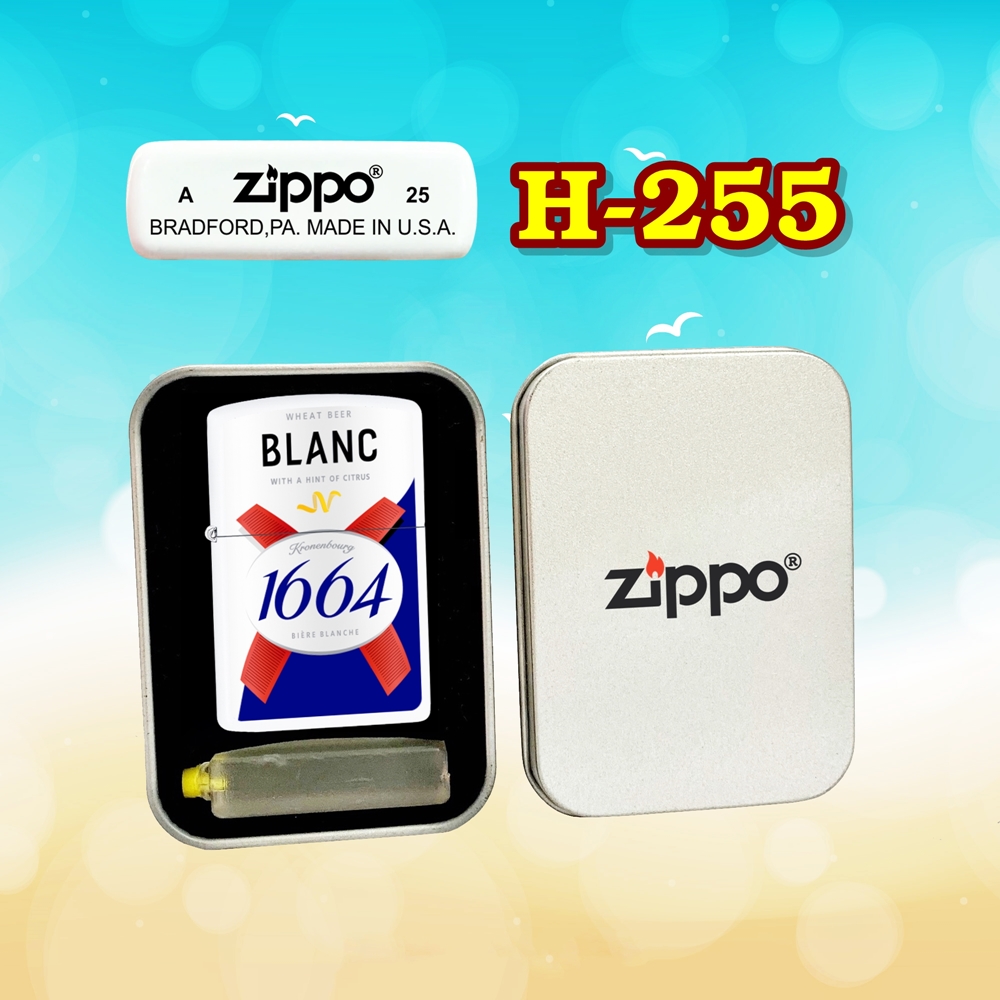 Bật lửa Zippo logo bia 1664 Blanc - hộp thiếc kèm xăng