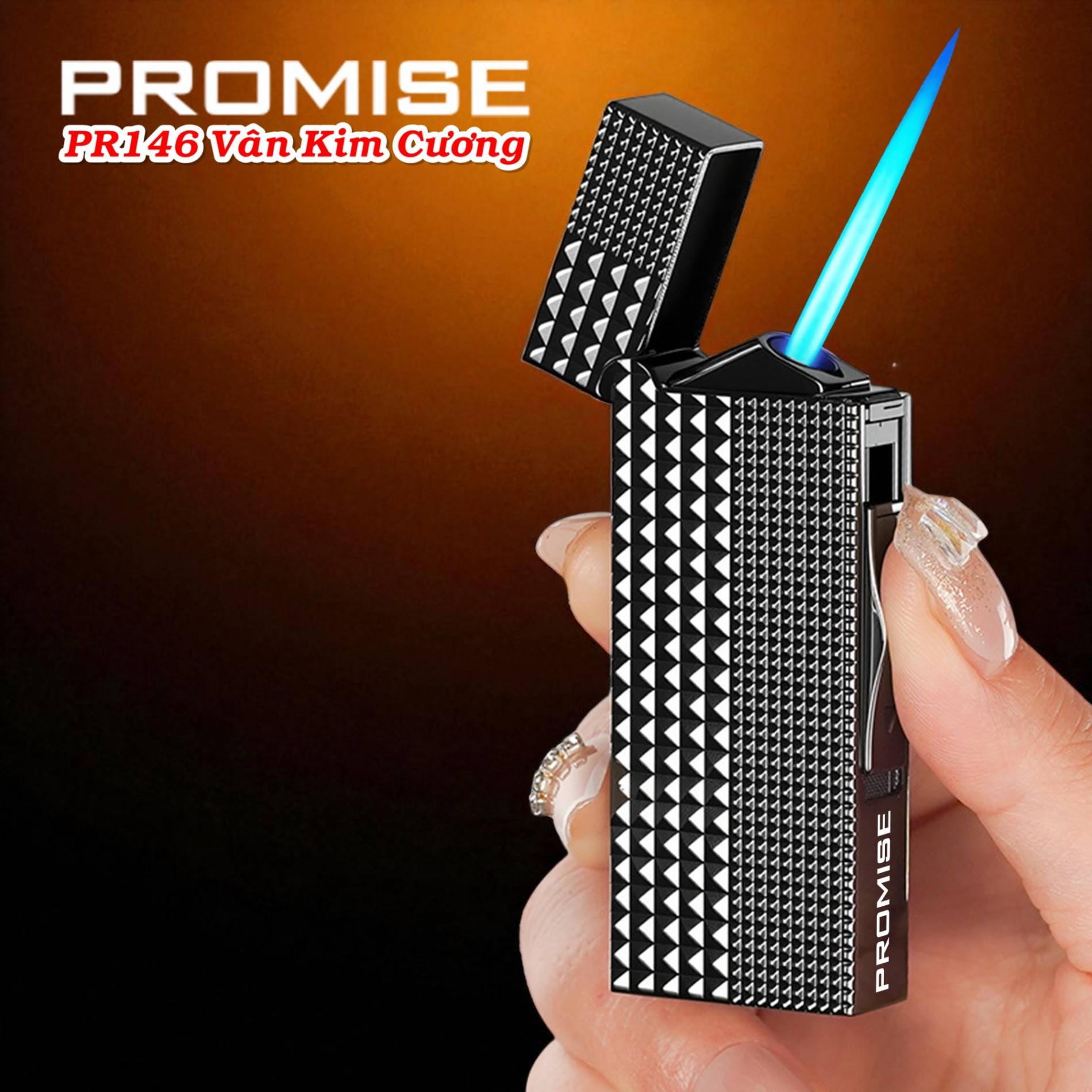 Bật lửa khè Promise PR-146 vân kim cương dập nổi 2 mặt - (xài gas)