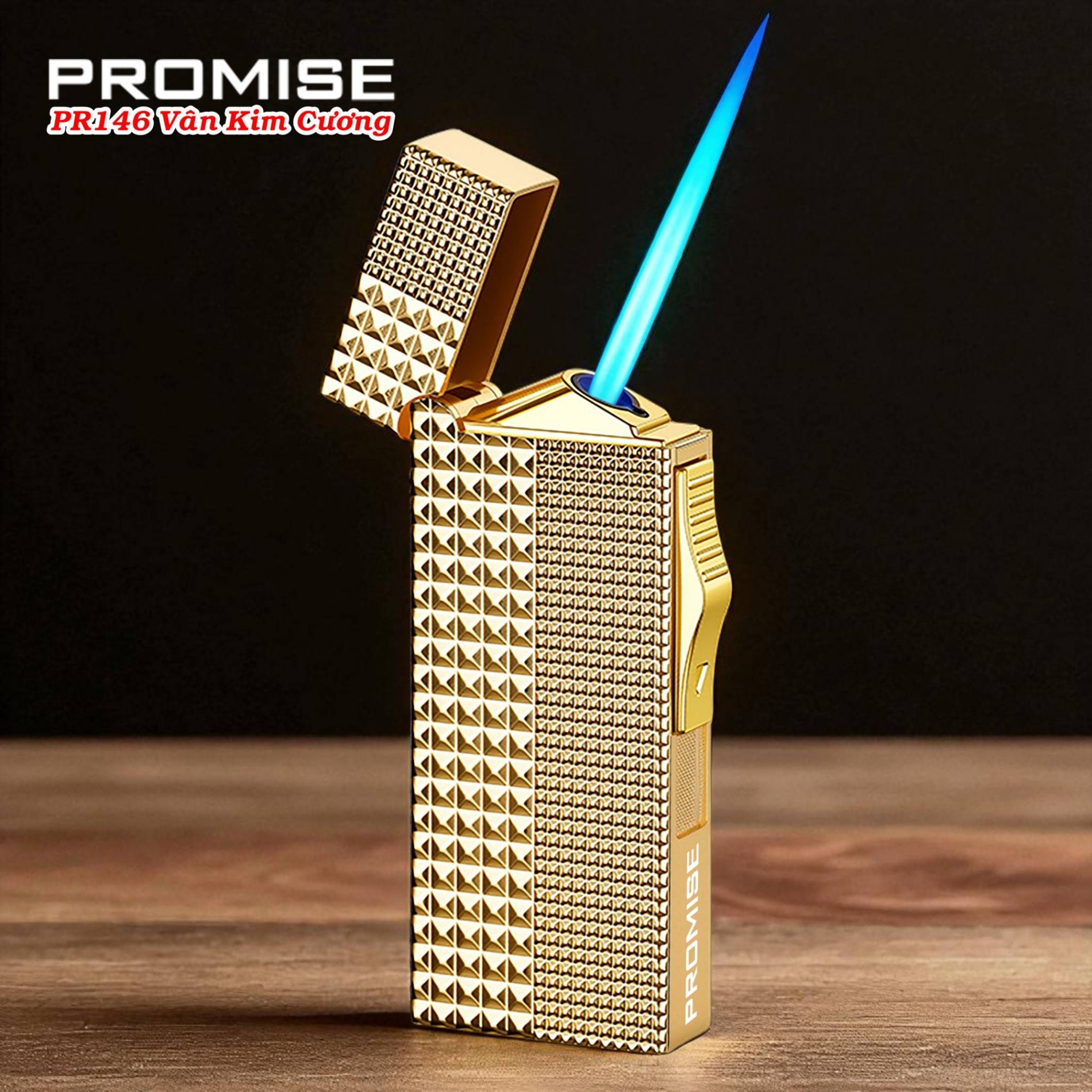 Bật lửa khè Promise PR-146 vân kim cương dập nổi 2 mặt - (xài gas)